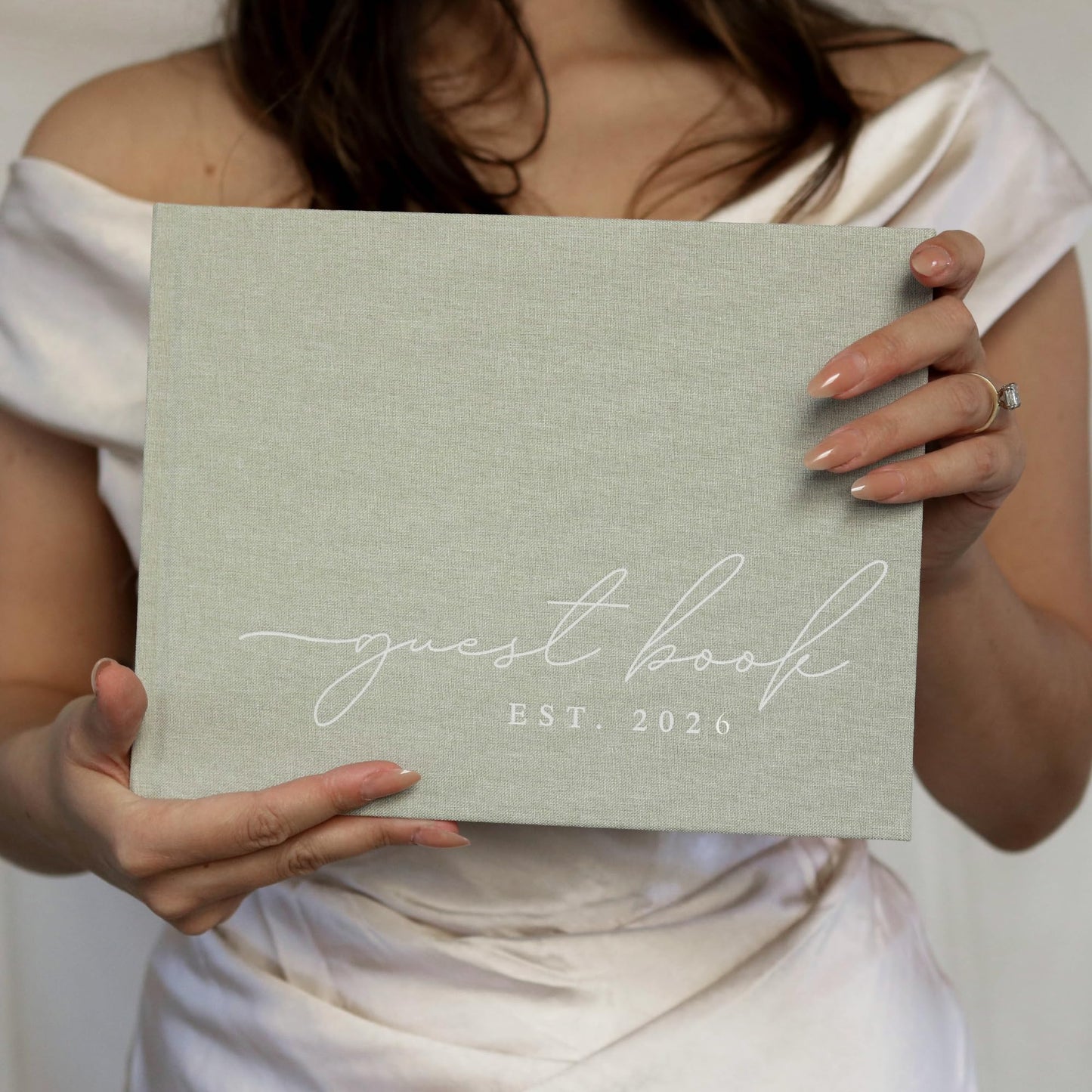 Wedding Guest Book With Personalized 2026 Year - Linen Photo Guestbook to Sign at Reception Party - Includes Clear Photo Corners Self Adhesive - 100 Pages Blank and Lined Thick Paper Guest Books