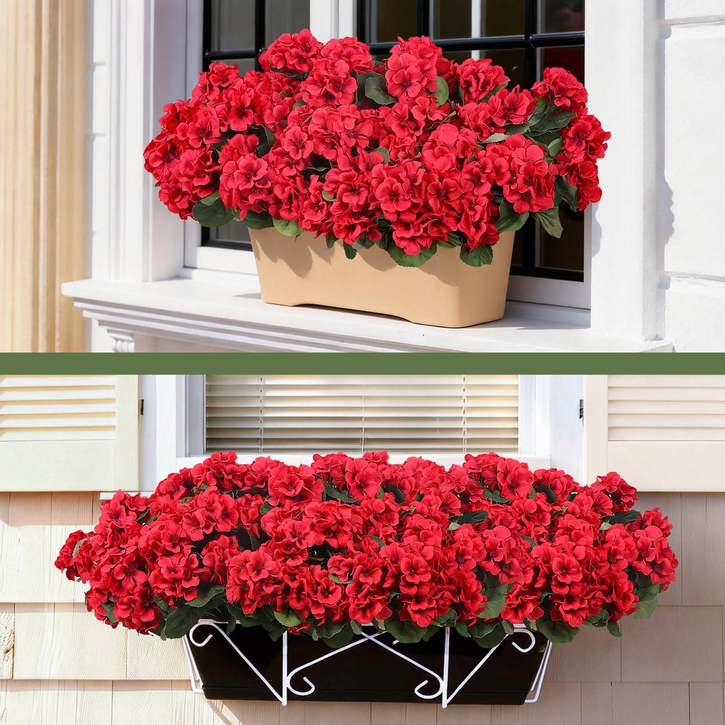 PABREY 12 Pcs Artificial Flowers for Outdoors, Faux Silk Geraniums Flowers UV Resistant Fake Flowers Outdoor Plants for Front Porch Yard Patio Garden Home Decor (12, Red)