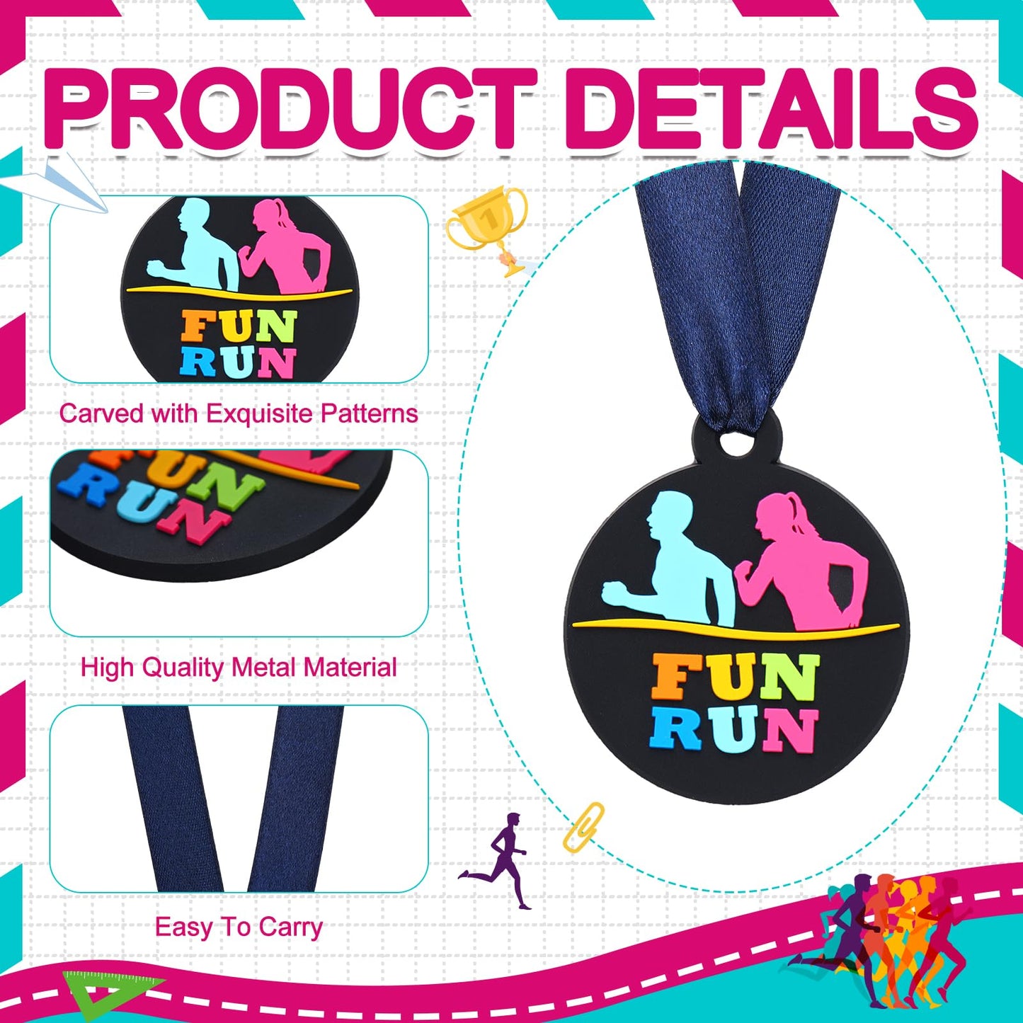 Amazingspark 120 Pcs Fun Run Award Medals, 2 Inch Rubber Medals Bulk Winner Encourage Team Participation for Kids Adults Trophy Award Prize Gift Competitions Graduation Party