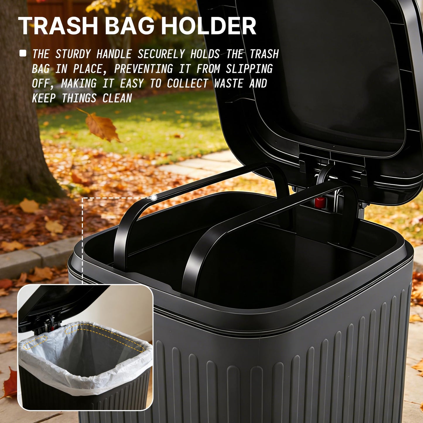 Hahomei Dog Poop Trash Can Outside, 2.7Gal Dog Waste Trash Can with Lid, Foot Pedal, Dog Waste Container with 20 Bags, Pet Poop Bucket with Soft Close for Backyard Odor Control, Black
