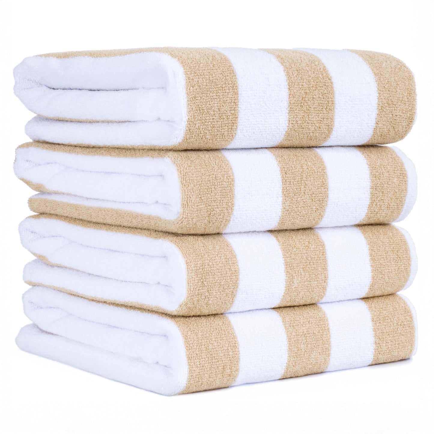 American Soft Linen Cabana Striped Beach Towels, 30x60 inch 4 Piece Oversize Pool Towels, Quick Drying Sand Free Swim Towels, Beige
