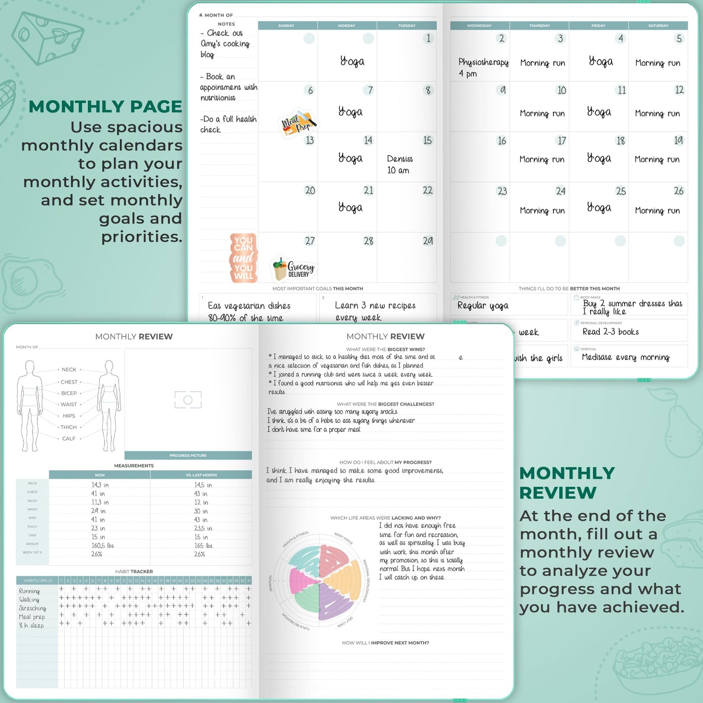 Clever Fox Food Journal Pro – Diet & Wellness Planner for Women & Men – Weight Loss Diary with Calorie Tracker – Food Log for Tracking Meals, Exercise & Weightloss - Undated, 7" x 10" Turquoise