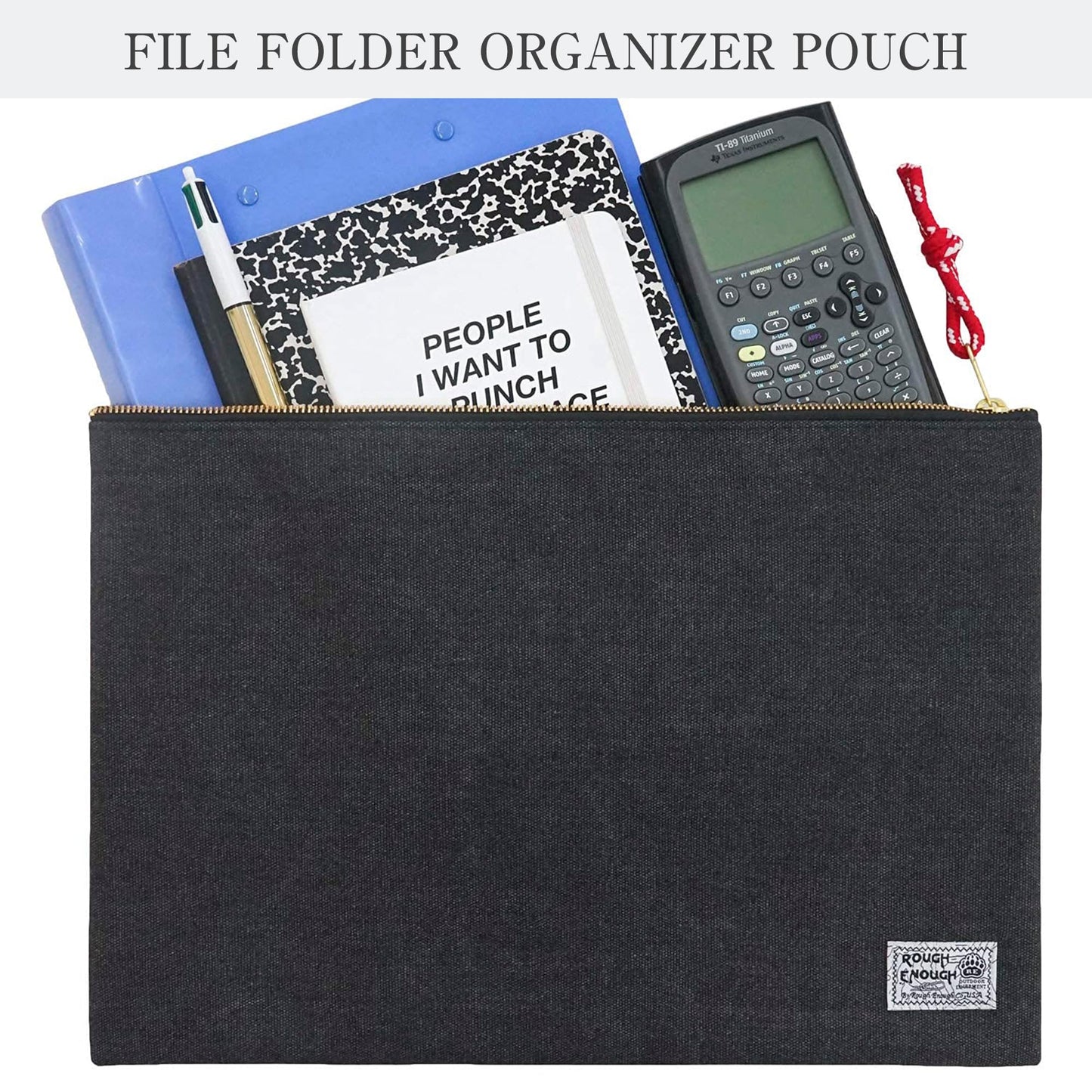Rough Enough Important Document Storage Bag File Folder Organizer Pouch with Zipper Black Waxed Canvas Water Repellent for Travel Office Home