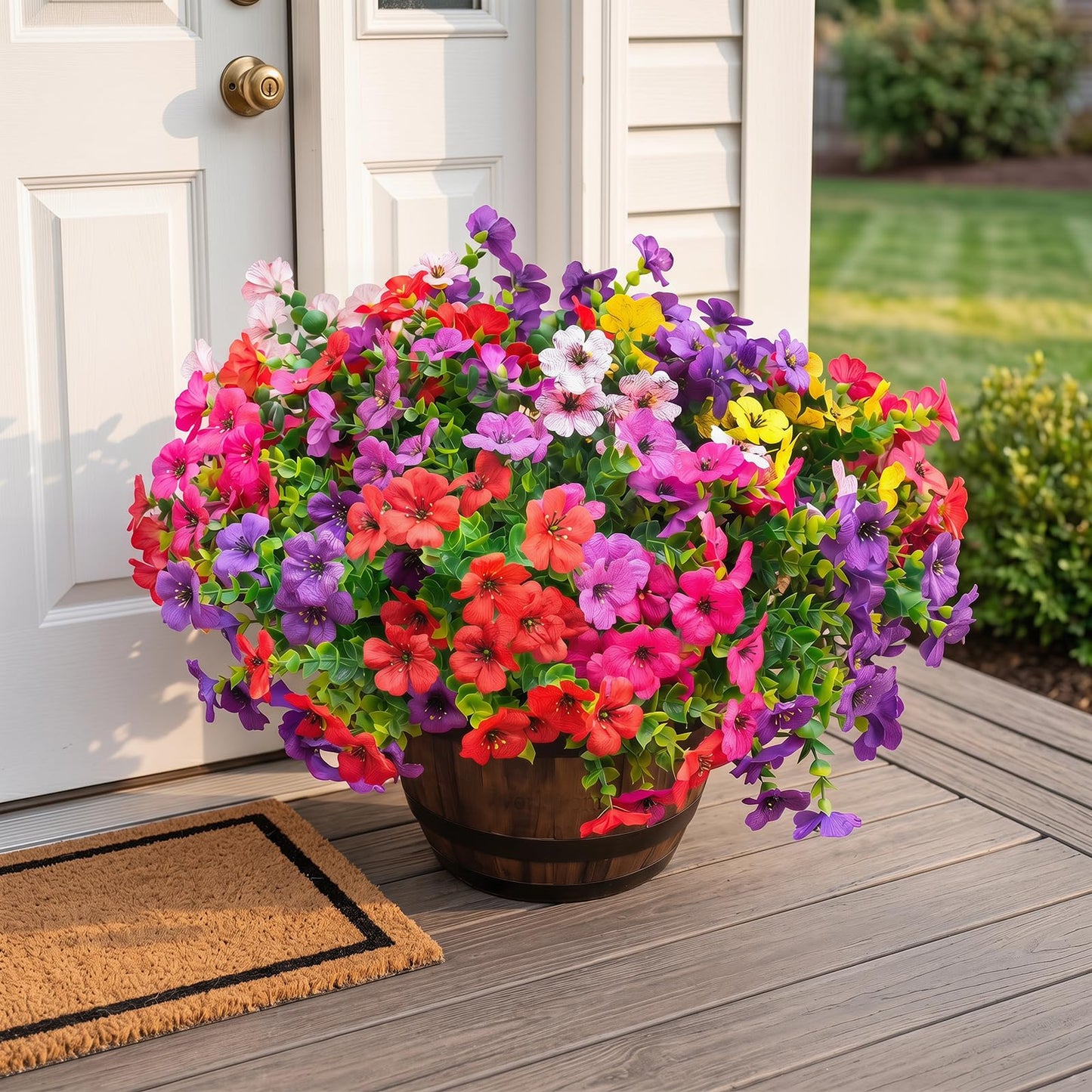 UJROQI Artificial Violet Flowers Outdoor UV Resistant, 16-Stem Multi Pack Faux Purple Blooms for Front Porch, Patio, Garden & Large Planters, Fade Resistant Silk Fake Flowers (16, Mix Colors)