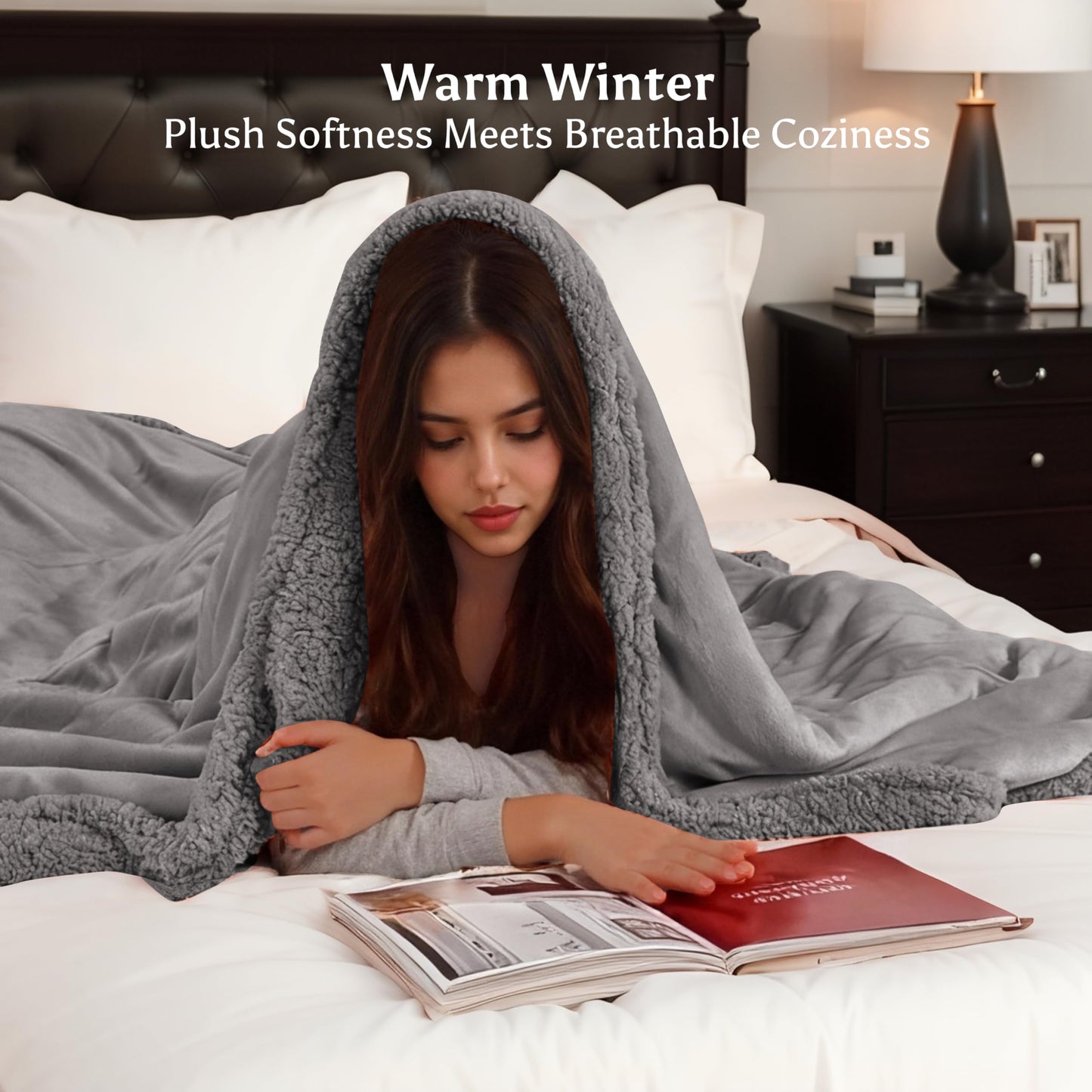 Electric Heated Blanket Full 72"x84"- 5 Heat & 10H Auto-Off, ETL Certified, Microplush Flannel & Sherpa, Same Color Both Sides, Machine Washable, Overheat Protection, Gifts for Home/Bedroom/Sofa, Gray
