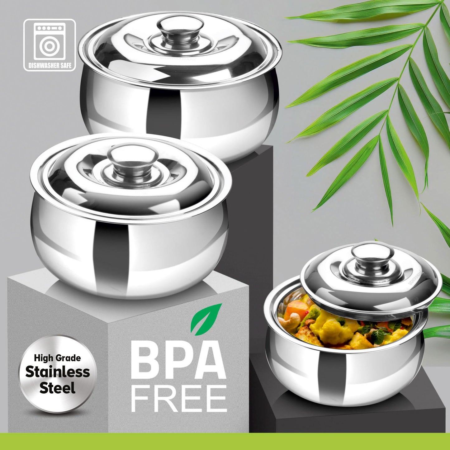 SIGNORA WARE Large Insulated Casserole Dish with Lid Set of 3. Stainless steel Hot Pot Food Warmer/Cooler -Thermal Soup/Salad Serving Bowl Stainless Steel Hot Food Container–Best Gift Set for Moms