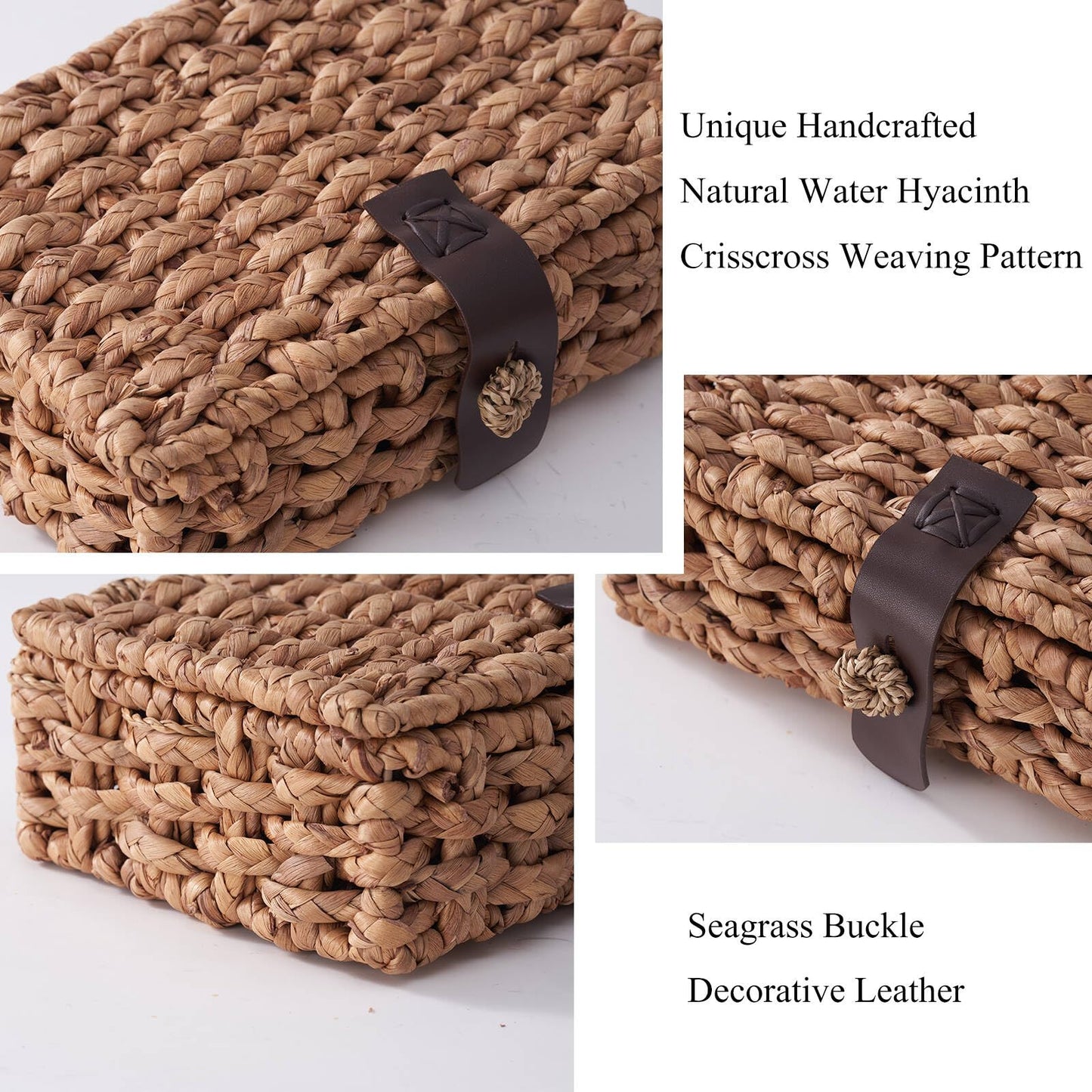 LOHONER Decorative Box with Lid, Wicker Storage Basket, Water Hyacinth Woven Decorative box for Shelf, Coffee Table, Console Table, Home Decor (Large)