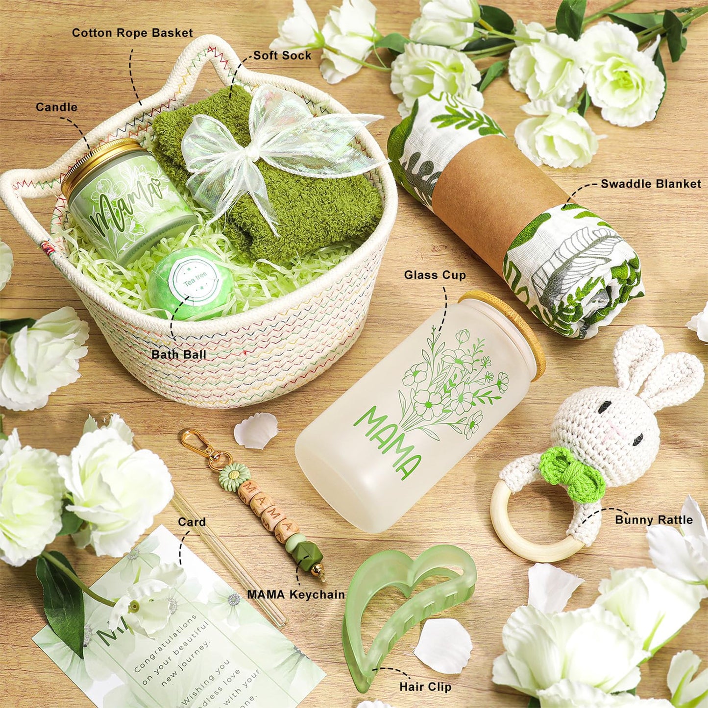 Elysirise New Mom Gifts,Baby Shower Gifts for Mom and Baby,Pregnancy Gift for Expecting Mommy,9-Piece Care Basket for First-Time Moms