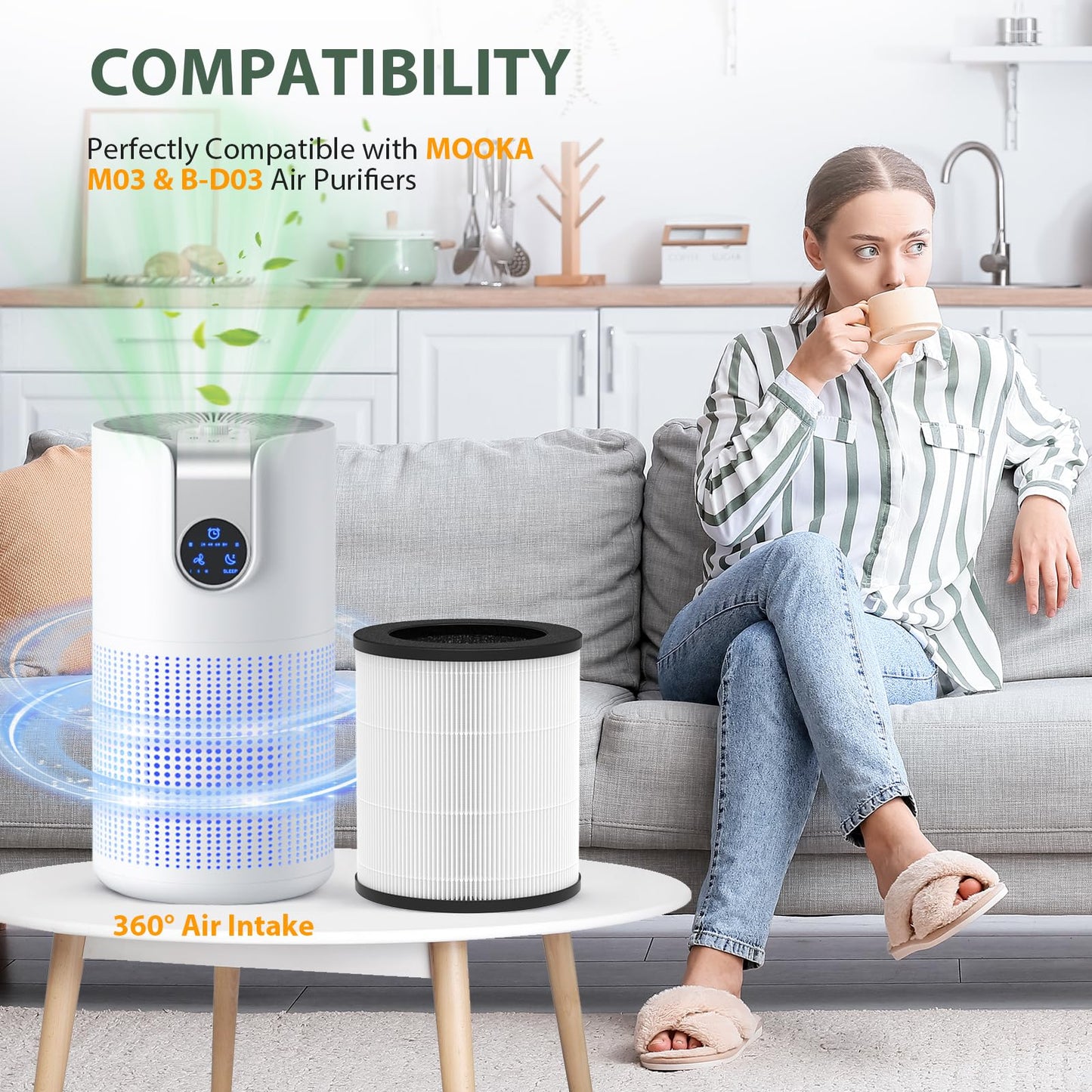 2 Pack M03 Replacement Filter Only Compatible with MOOKA M03 & B-D03 Air Purifier, Efficient Air Filter, 3-in-1 Pre-Filter, HEPA Filter, High-Efficiency Activated Carbon Filter Filtration System