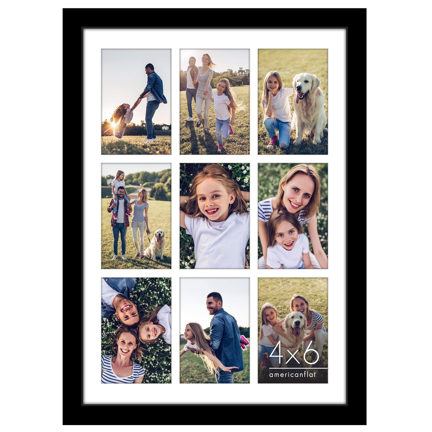 Americanflat 4x6 Collage Picture Frame with Polished Plexiglass - Multi Picture Frames Fit Nine 4x6 Photos or Use as One 14x20 Frame for Wall Display - Signature Collection - Black