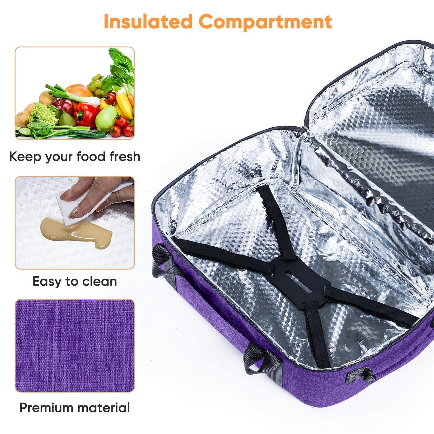BAGSPRITE Double-Layer Slow Cooker Carrying Bag for 6-8 Quart CrockPot and Hamilton Beach Slow Cooker, Travel Bag with Lid Fastener for Crock-pot, Portable Carrier Case Slow Cooker Bag, Purple