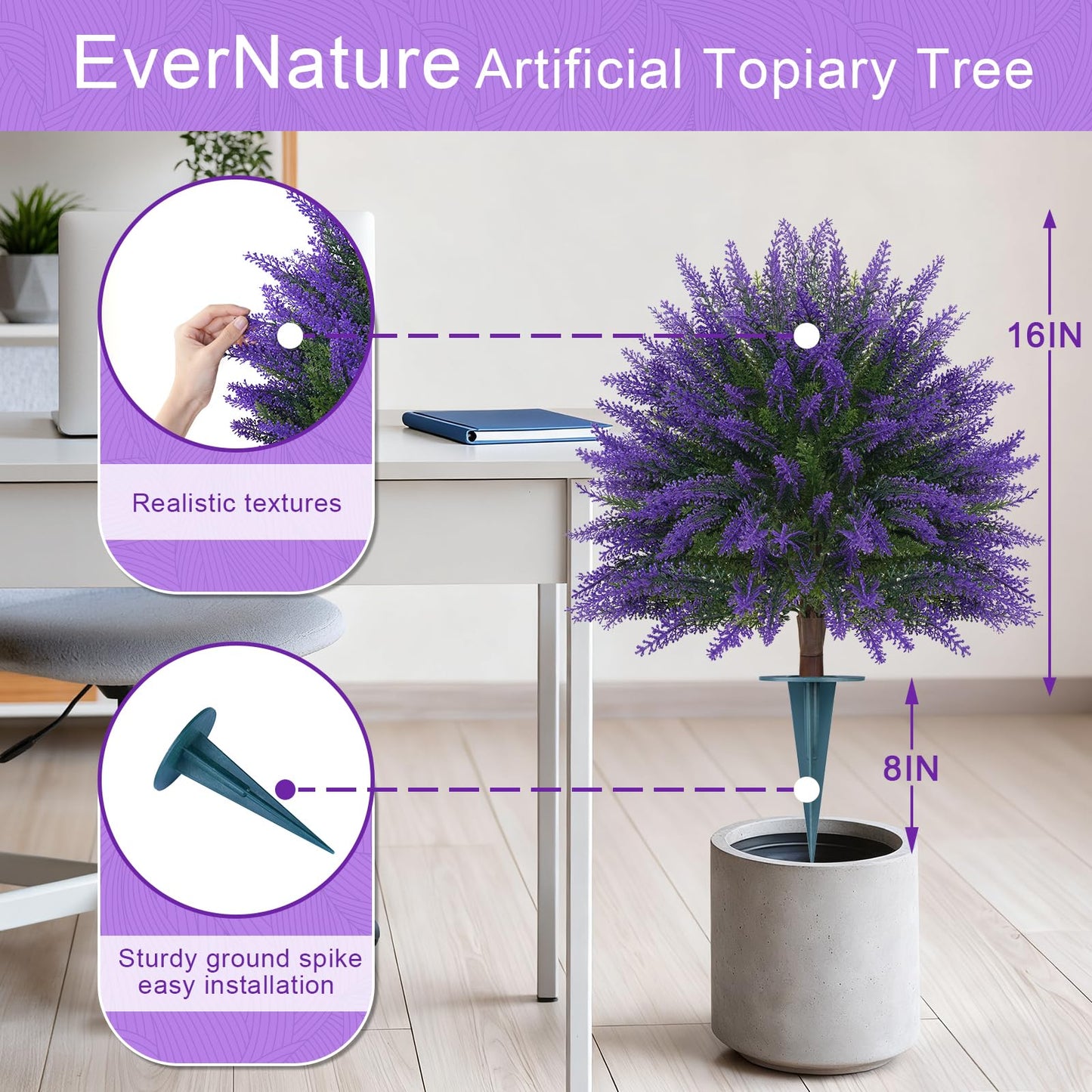 EverNature Artificial Topiary Ball Trees,16'' UV Resistant Fake Evergreen Shrubs Bushes Plants with Ground Spike 2 Set of Fake Plants for Outdoor Indoor Front Porch Garden