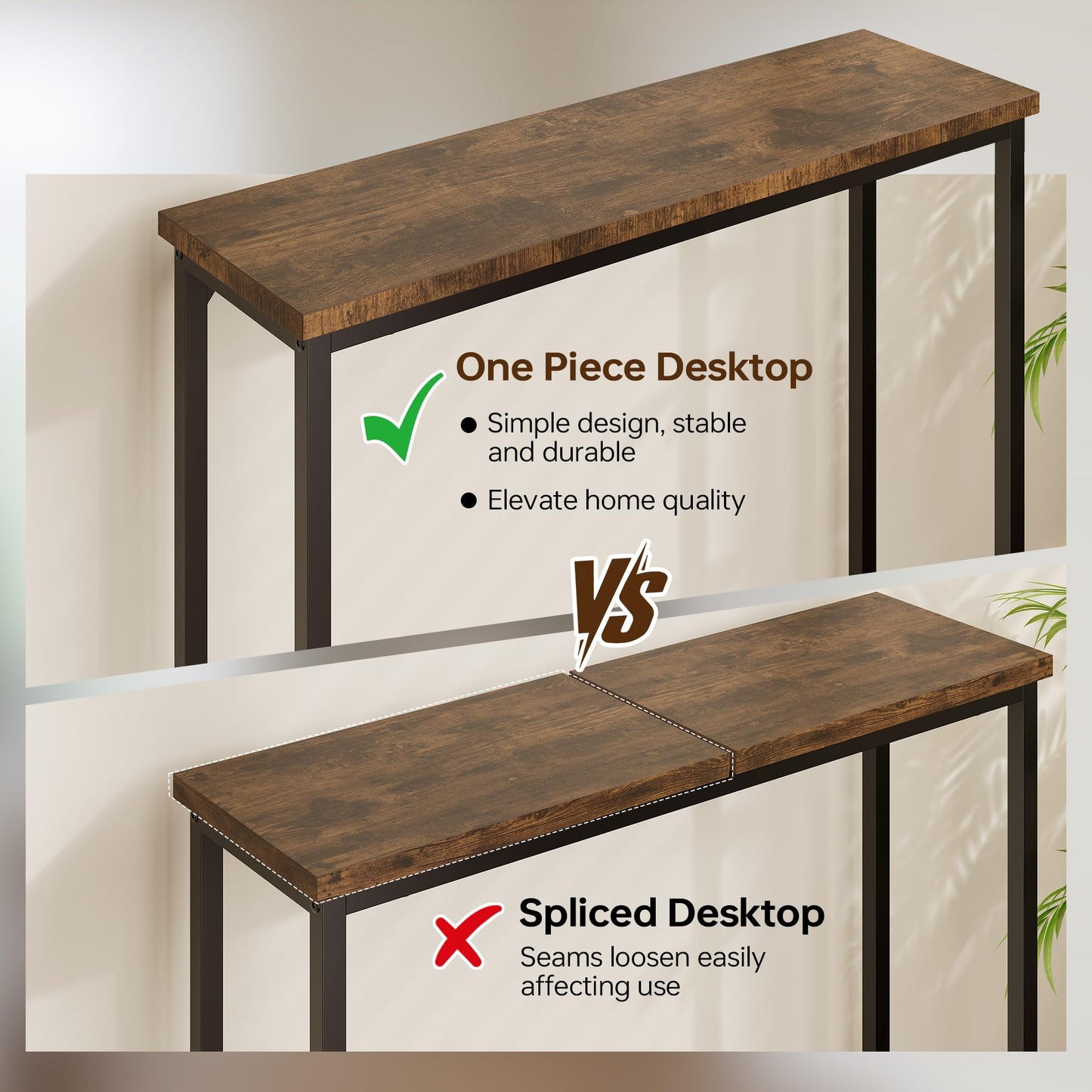 Tujurich Narrow Entryway Console Table & Sofa Side Table - Industrial Hallway Table for Small Spaces, Behind Couch Table, Multi-Functional Living Room Bedroom Office,Brown, 29.5" x 9.4" x 29.5"