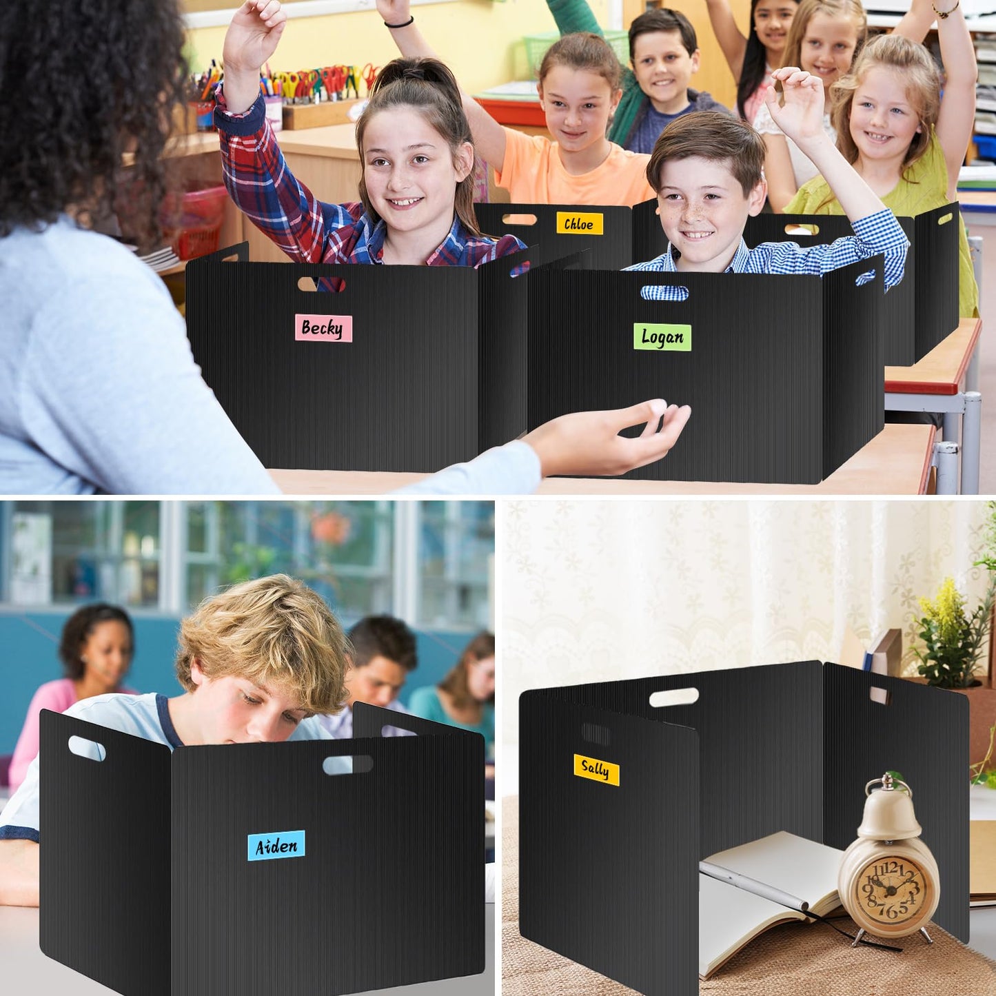 MuseLuxe 24 Pack Privacy Folders for Students - Durable & Waterproof Plastic Study Desk Dividers,Test Dividers for Classroom,Easy to Clean Privacy Shields & Boards - Includes Extra 48 Labels