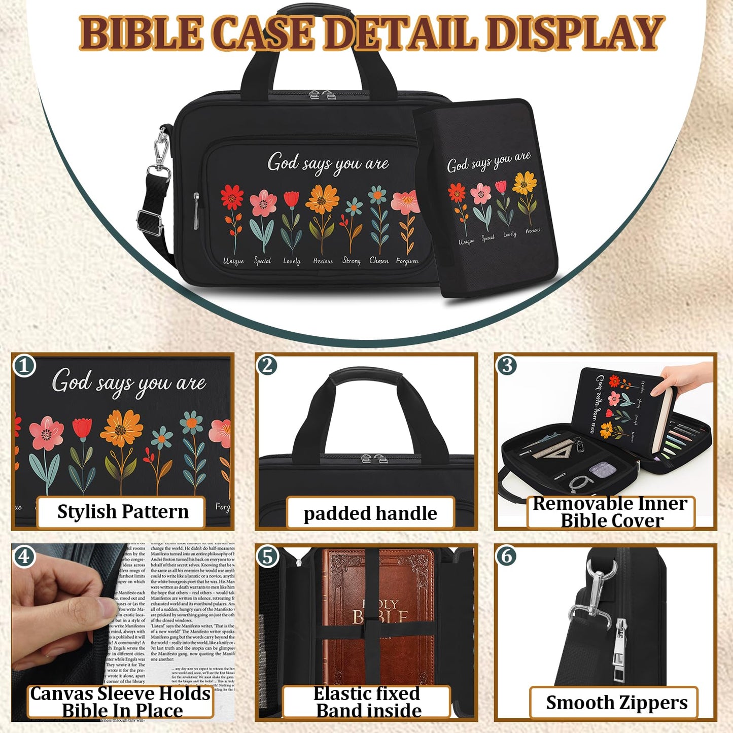 WOHAXAHOW Large Bible Bags for Women Organizer with Bible Cover Case, Bible Cover Study Supplies Bible Journaling Kit Book Carrying Case with Bible Highlighters Tabs, Christian Gift for Women Mom