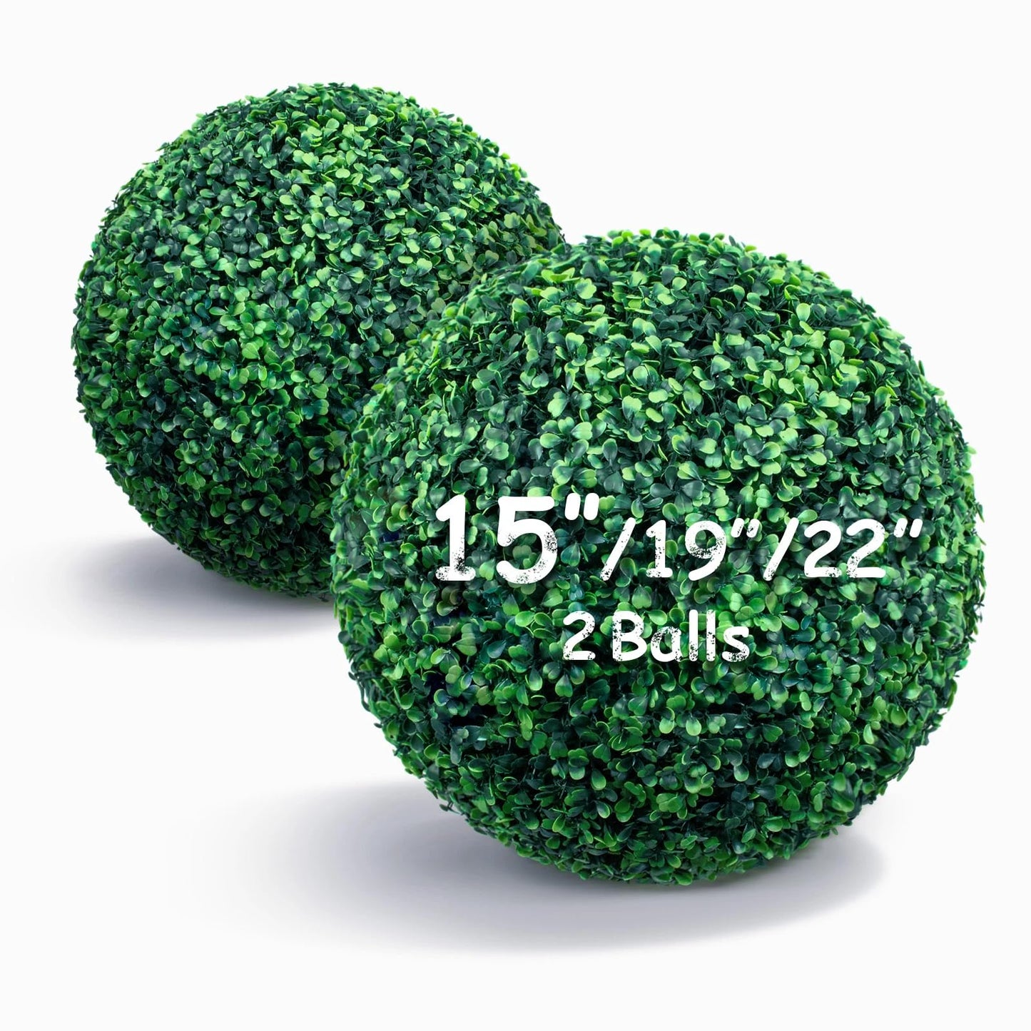 Decwin 15 Inch 2 Packs Artificial Boxwood Balls Topiary Balls, 4 Layers of UV-Resistant Greenery Balls Indoor Outdoor Garden, Backyard, Patio, Front Door – Assembly Required