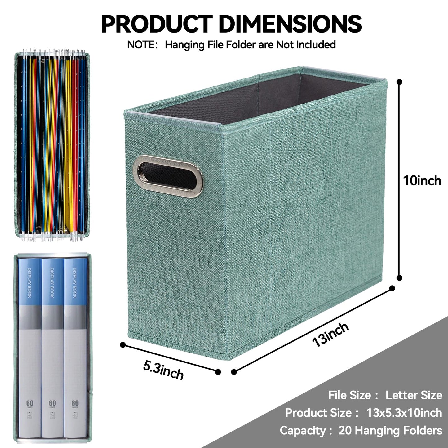 ComfortKeeper 6 Packs Letter Size File Organizer, File Folders Organizer, Fabric Storage Box, Collapsible Paper Organizer with Metal Handle, Smooth PVC Rails, Only Box (Green)
