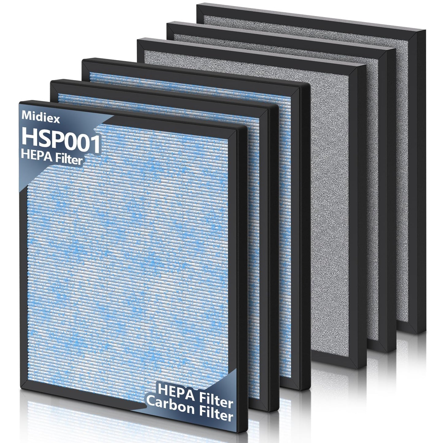 HSP001 Filter Replacement Compatible with Hathaspace Smart HSP001 Air Purifier, H13 HEPA Air Purifier Replacement Filter Set with Activated Carbon Pre-Filters, 3 HEPA + 3 Pre-Filters
