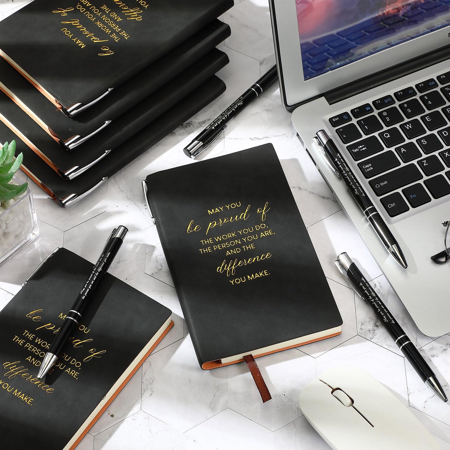 Colarr 40 Pcs Appreciation Gifts Bulk Inspirational PU Leather Notebook Journal & Pen Set Thank You Gifts for Staff, Employees, Coworkers, Nurses(Black,May You)