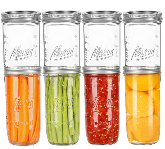 24 oz Wide Mouth Mason Jars - Canning Jars with Metal Airtight Lids and Bands, 24 ounce Mason Glass Jars for Fermenting, Pickling, Meal Prep, Overnight Oats, Jam, Jelly, DIY Projects (8 pack)