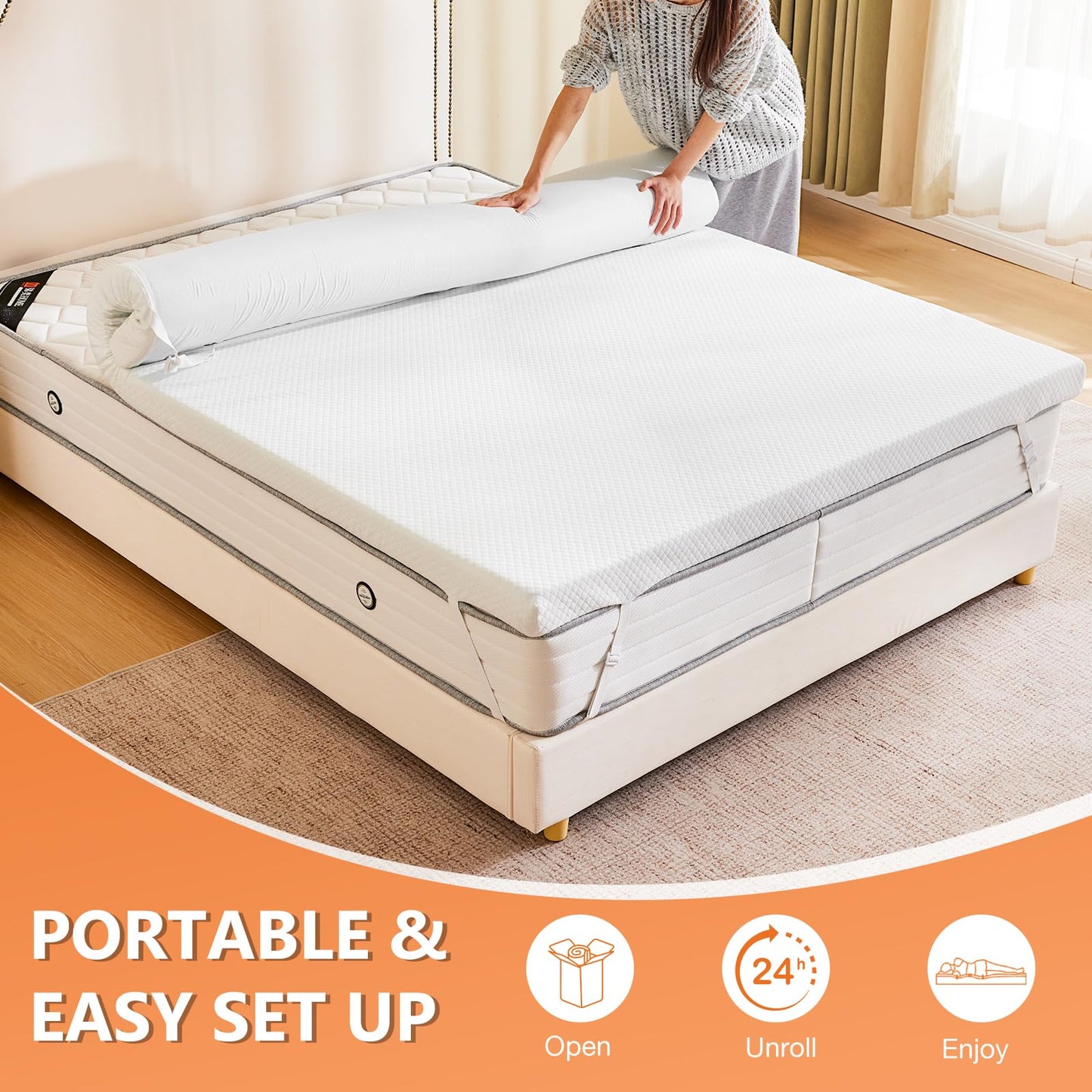 Sweetcrispy Memory Foam Mattress Topper Twin with Removable Soft Cover, 3 Inch Thick Gel Infused Cooling Toppers Pad for Twin Size Bed, Sleeper Sofa, RV, Camper, CertiPUR US Certified