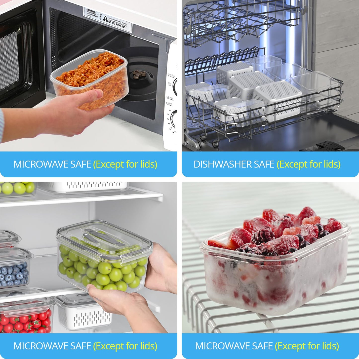 damynuo 10Pack Fruit Storage Containers for Fridge - Berry Containers with Vent and Handle Lids, Fruit Containers for Fridge with Colander, lettuce keeper for Refrigerator Organizers and Storage