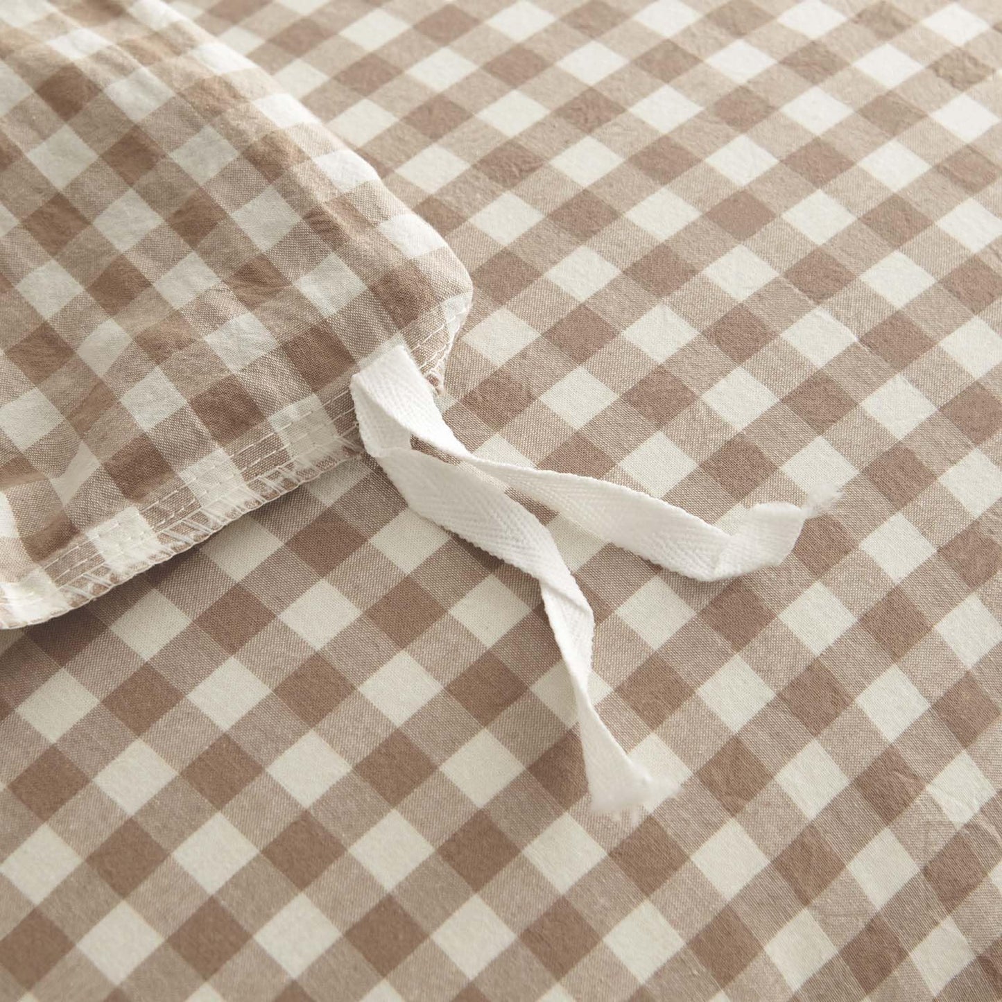 Nayoroom Gingham Duvet Cover Queen Size 100% Washed Cotton Brown Tan Plaid Checkered Comforter Cover 3 Pcs Soft Breathable Grid Farmhouse Dorm Bedding Set for All Seasons