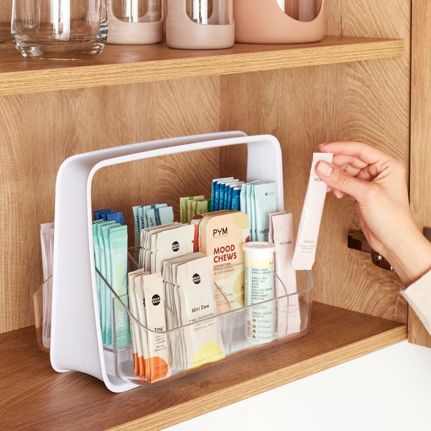 YouCopia SipStation Hydration Caddy, Hydration Packet Storage, Adjustable Electrolyte Powder Organizer, Speckled White