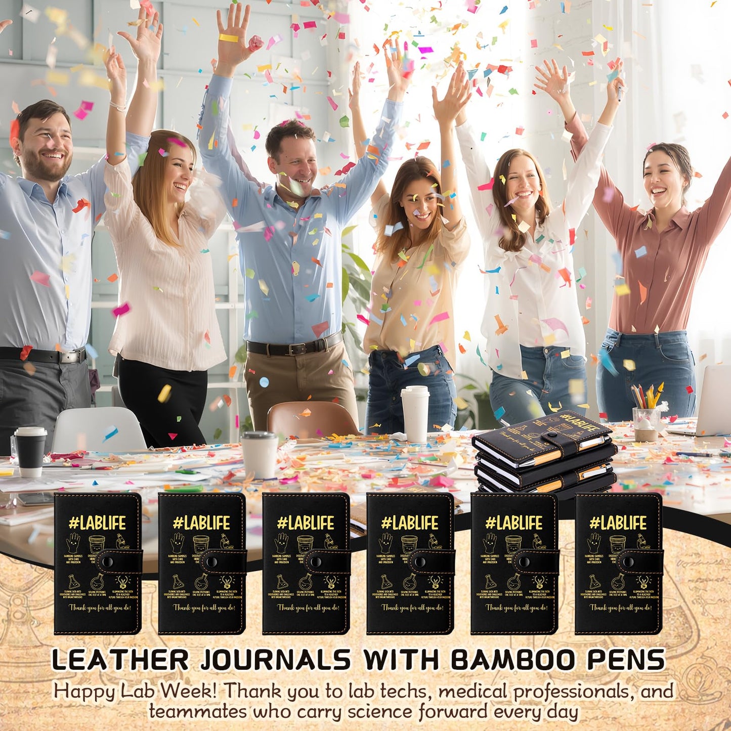 TaoBary 20 Sets Medical Lab Week 2026 Thank You Gift Bulk Black A6 Leather Notebook Journal with Bamboo Pens for Laboratory Tech Professionals Scientists Chemistry Office Supplies (Lab Stylish)