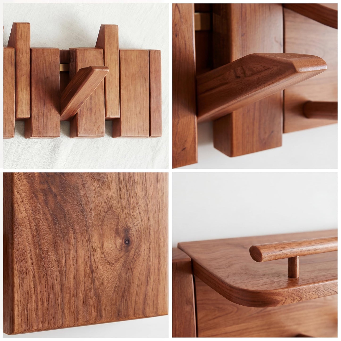 EasTeebw Mid Century Modern Walnut Foldable Entryway Wall Coat Hanger Hook with Shelf,Heavy Duty Wooden Piano Hidden Towel Hooks for Bathroom,Wall Rack for Purse&Key&Mail,Home Decor (Walnut, 9 Hooks)