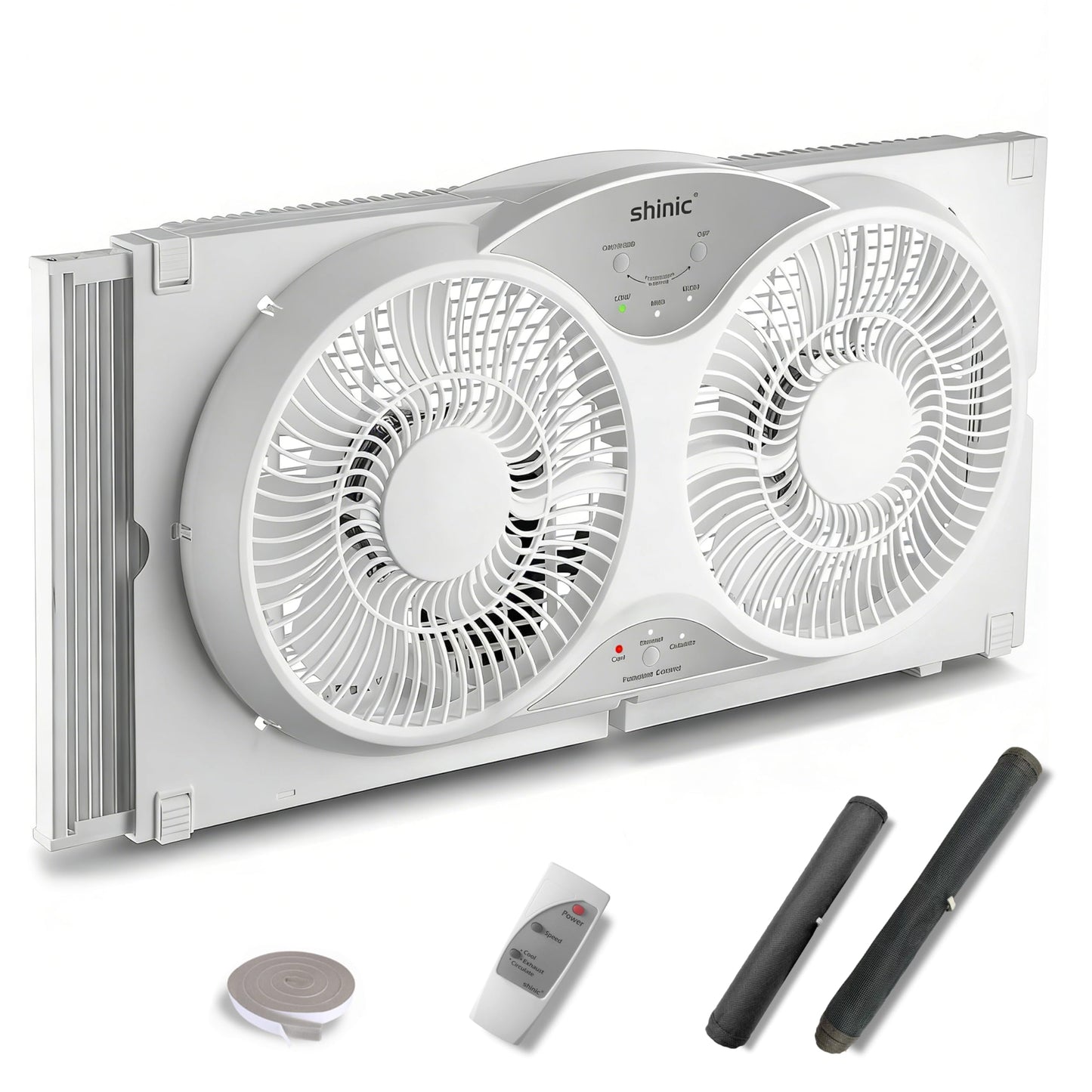 shinic 9" Twin Window Fan with Remote,ETL Certified Reversible Airflow Exhaust Fan for Home,3 Speeds 3 Modes Air Circulator with Bug Screen,Fits Windows 24"-37" White