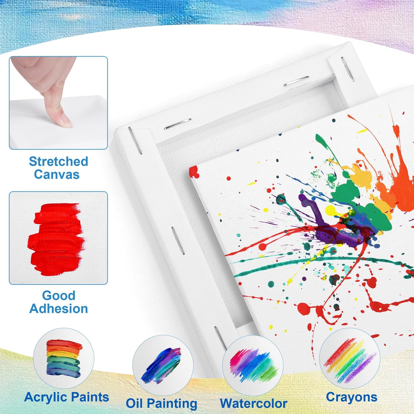 Aneco 24 Packs 4 x 4 Inch Mini Canvases for Painting with Easels Aprons Canvas Tote Bags Brushes Palettes Small Art Stretched Canvas Painting Supplies Kit for Party