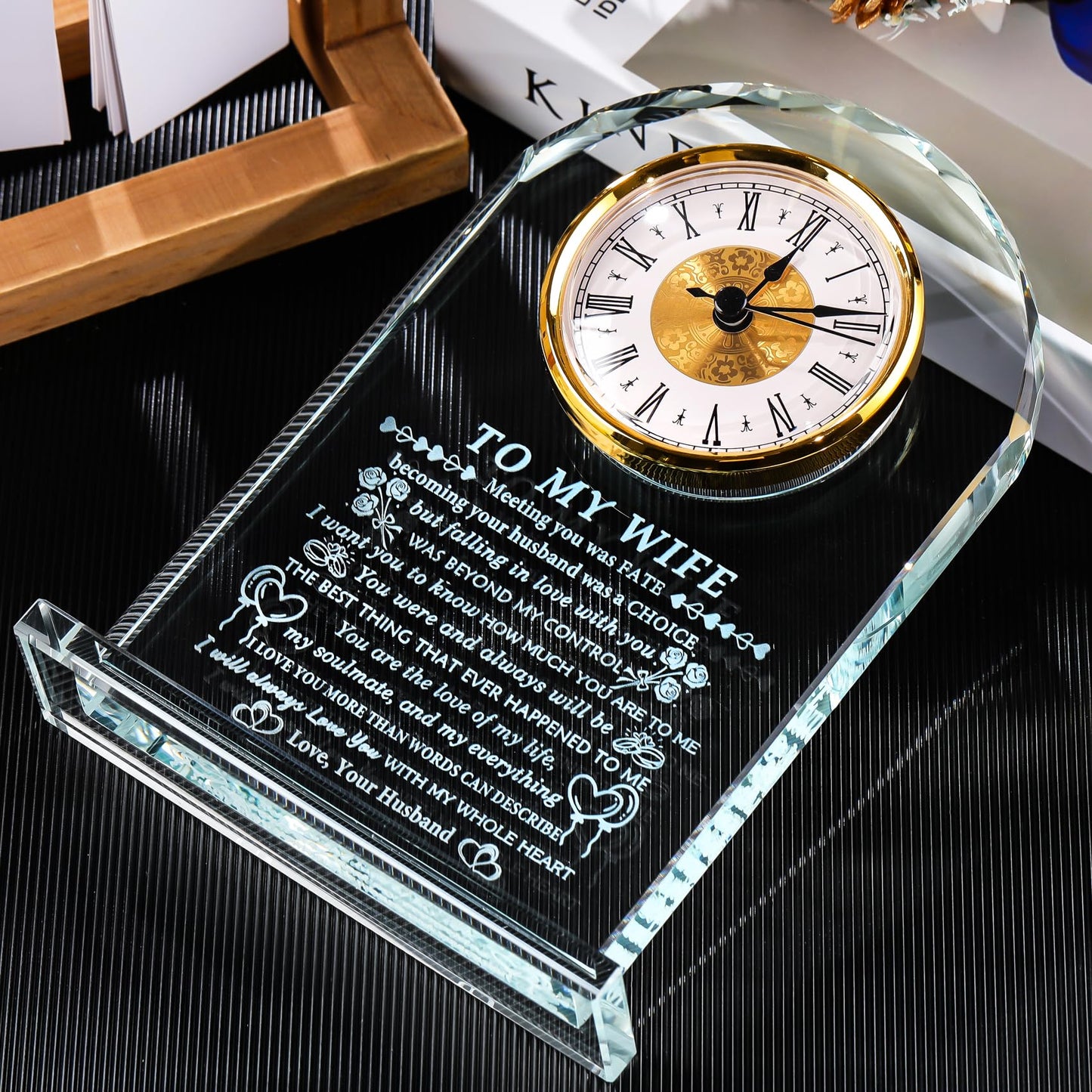 YWHL Gifts for Wife from Husband Wife Birthday Gift Ideas Crystal to My Wife Clock Anniversary Presents Romantic I Love You Gifts for Her on Valentines Mothers Day Christmas