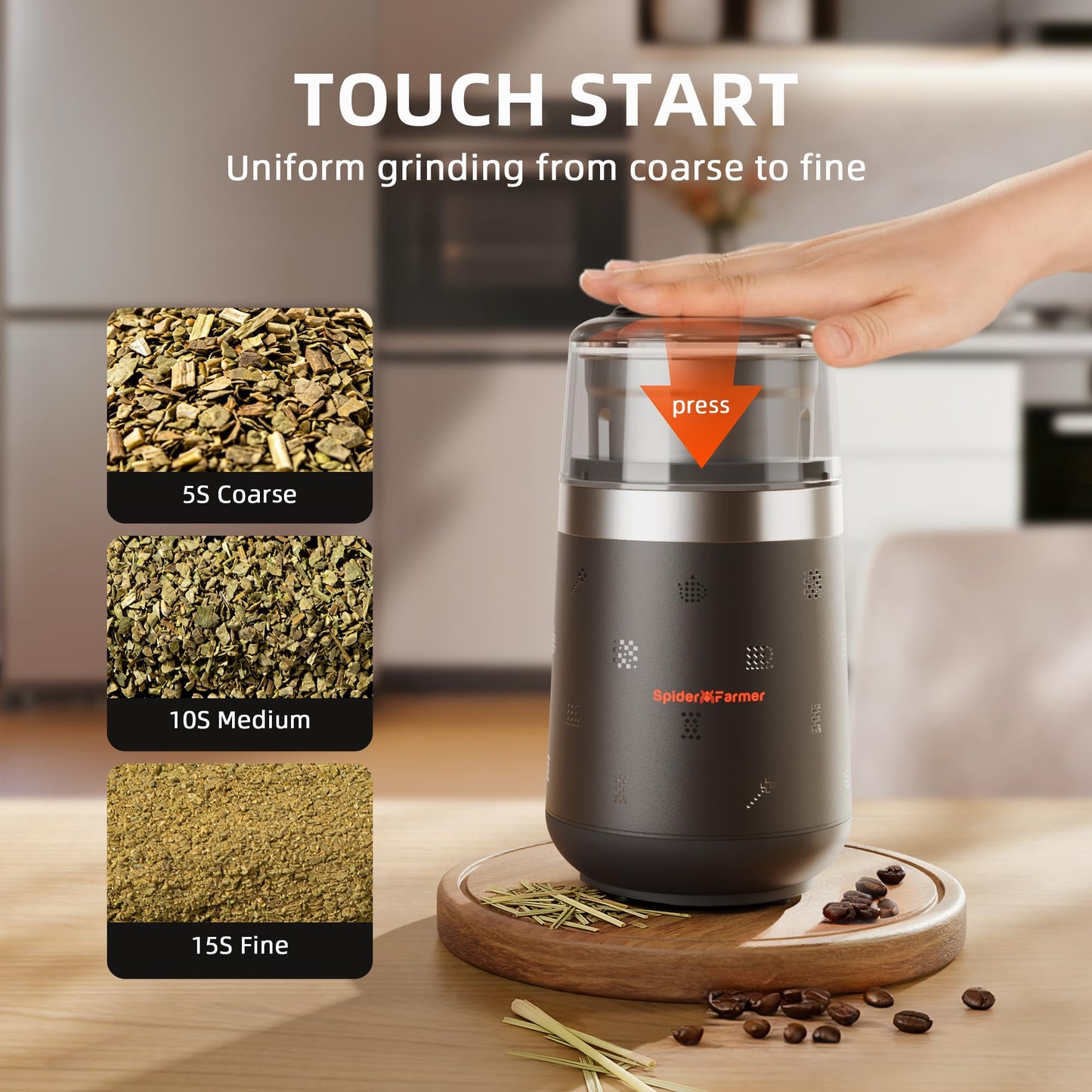 Spider Farmer Coffee & Spice Grinder, Electric with Removable Stainless Steel Bowl, 70g Capacity for Beans, Spices, Nuts