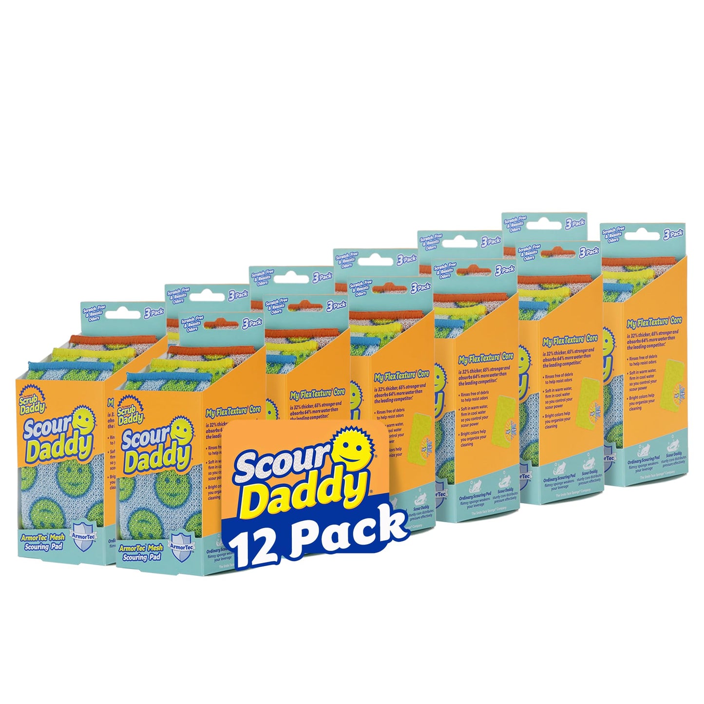 Scrub Daddy Scour Daddy Scouring Pad - Non Scratch Scouring Pad - Sponges for Dishes & Cleaning Supplies - Durable & Odor Resistant - 3 Count (12 Pack)