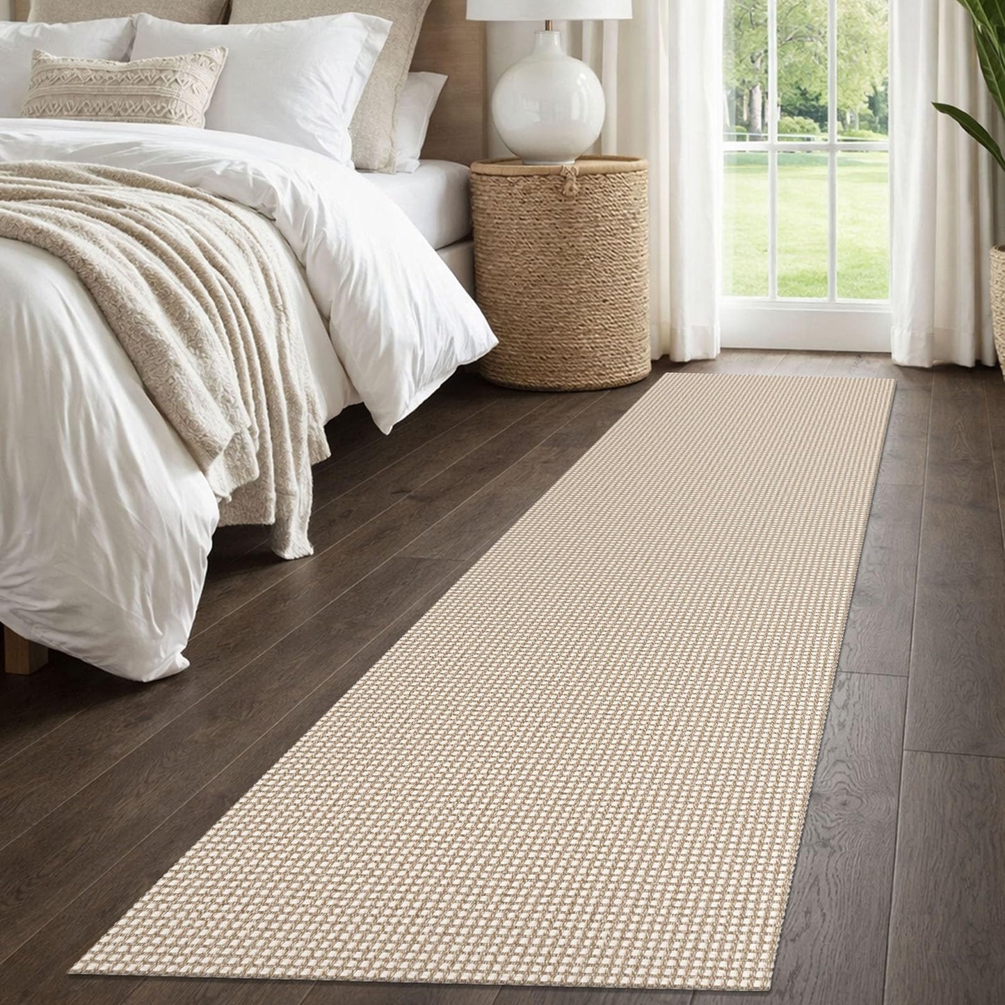 IOHOUZE Washable Runner Rug 2x8 Non Slip Rubber Backed Hallway Runner Entryway Runner Indoor, Kitchen Rugs Woven Cotton Floor Carpet for Kitchen Hall Entrance Bedroom, Beige/Khaki