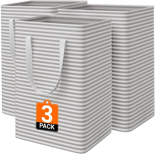 SmartTrends 3 Pack Laundry Basket 75L Each, Waterproof & Freestanding Large Laundry Hamper, Collapsible Clothes Hampers with Easy Carry Handles in Bedroom Bathroom, College Dorm(225L Total, Gray)