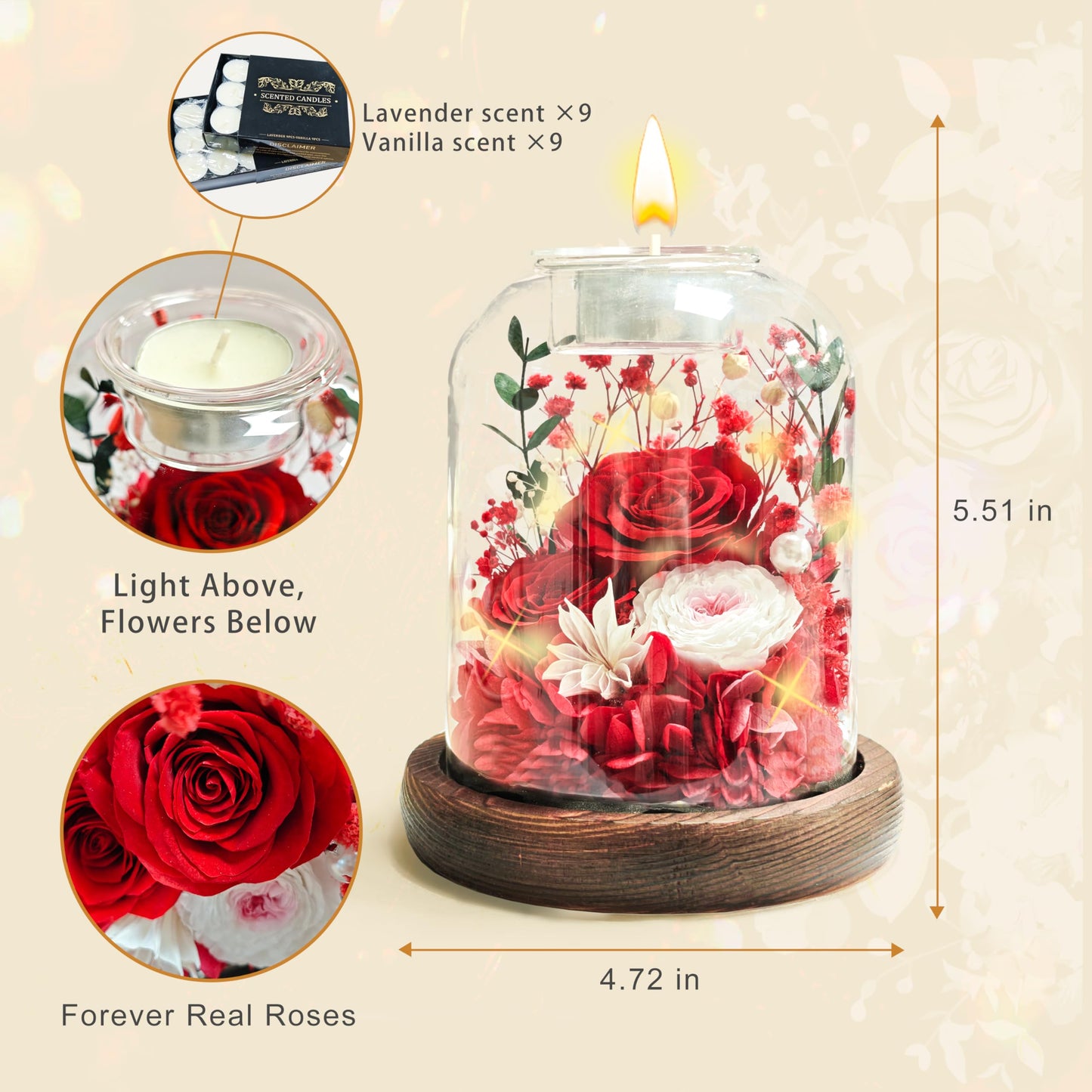 Chicvault Gifts for Mom, Preserved Flowers in Glass Dome, Forever Flowers for Delivery Prime, Eternal Rose, Birthday Gifts for Women, Anniversary Birthday for Grandma,Mothers,Wife,Daughter(Red)