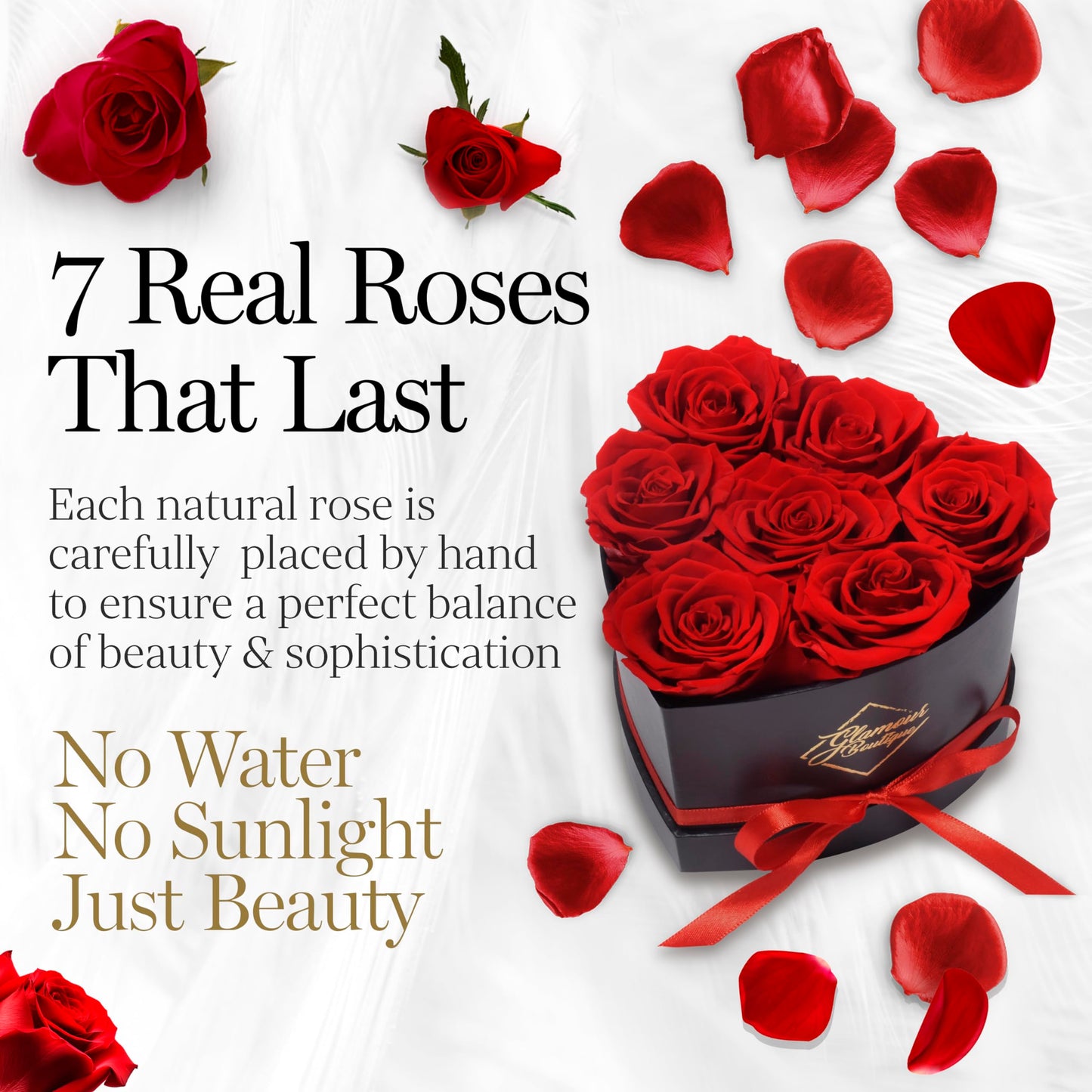 GLAMOUR BOUTIQUE 7 Flower Forever Heart Shape Box, Mothers Day Gift For Mom, Eternal Preserved Roses Gift for Her, Flowers bouquet, For Birthday, Anniversary, Girlfriend - Red
