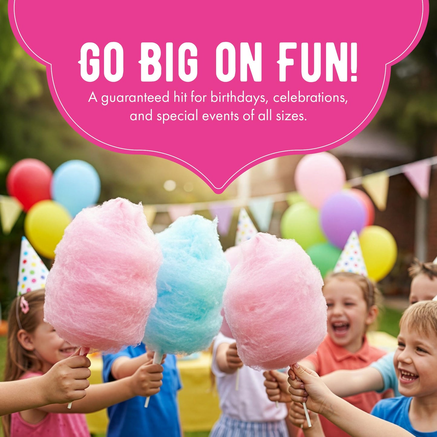 The Candery Cotton Candy Floss Sugar 32oz (2-Pack) Includes 100 Premium Cones | Raspberry Blue and Strawberry | Plastic, Reusable Jars | Easy Pour Spout or Scoop | Includes Scooper | 2 LBS Jars