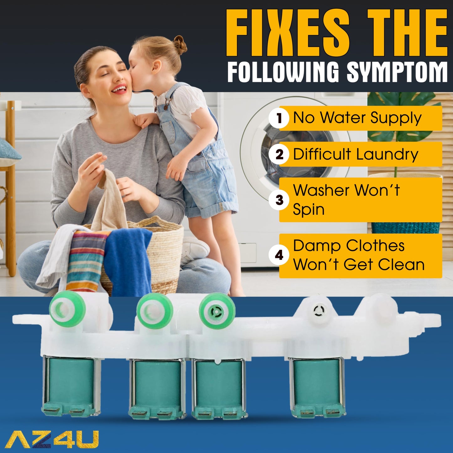 AZ4U Washer Water Inlet Valve Replaces For Samsung WA45H7000AW/A2 WA400PJHDWR/AA WA45M7050AW/A4 WA40J3000AW/A2 WA50R5200AW WA50R5400AV WA422PRHDWR/AA WA45H7000AP/A2 WA45H7000AW/AA WA45M7050AW Top Load