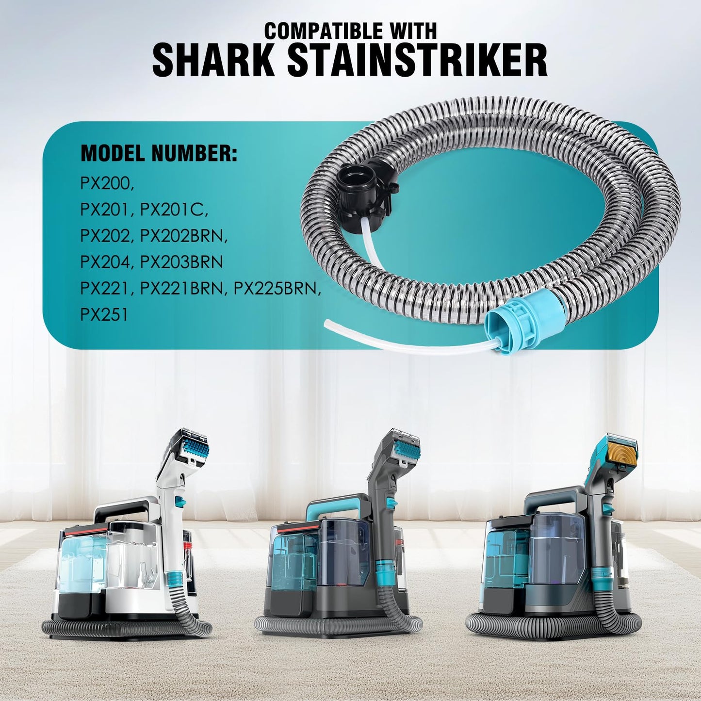 Vacuum Hose Replacement Parts Compatible with Shark StainStriker Portable Carpet Cleaner PX201, PX251, PX202, PX221, PX221BRN, PX202BRN, 59" Carpet Cleaner Hose Vacuum Parts & Handle Attachment