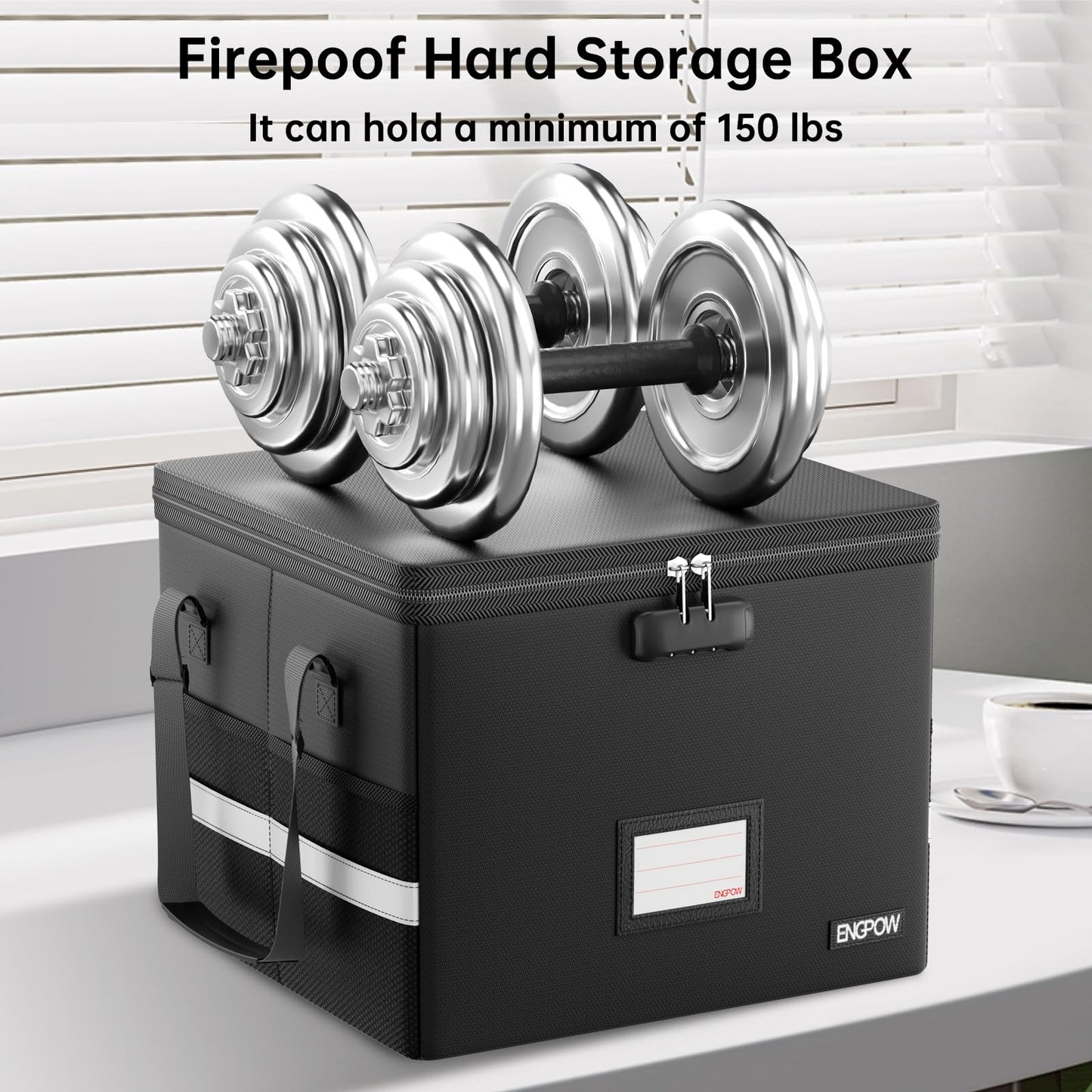 ENGPOW 5200°F Fireproof Document Box with Lock, Heat Insulated Collapsible File Storage Organizer with Handle, Portable Home Office File Cabinet for Hanging Letter/Legal Size Folder, Black