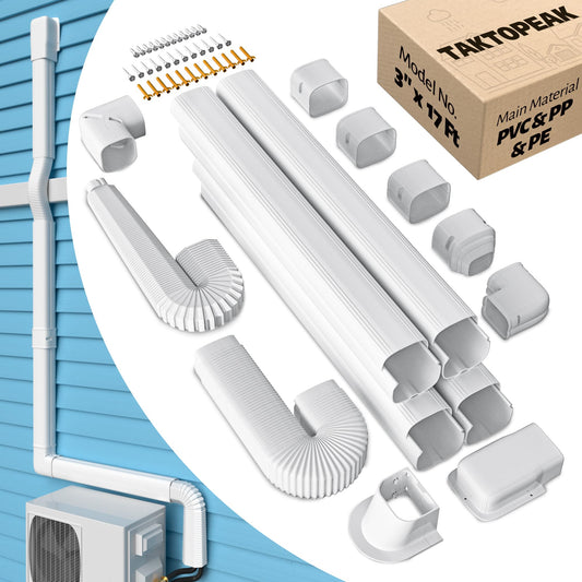 TAKTOPEAK Mini-Split Line Set Cover: 3'' 17 Ft Line Hide for Mini Split Air Conditioner Central AC HVAC - Waterproof Decorative Pipe Cover for Outdoor