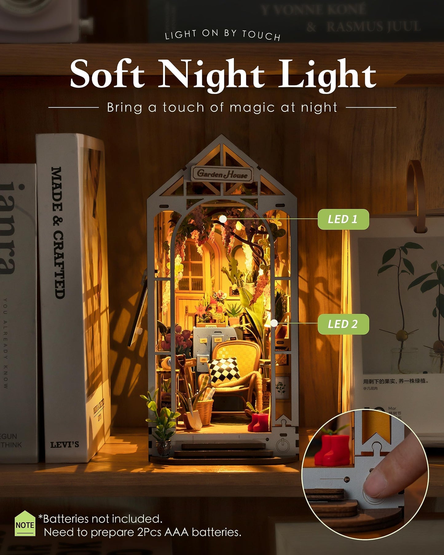 Rolife DIY Book Nook Kits for Adults-Garden House Bookshelf Insert Booknook-3d Puzzle Dollhouse Room Decor for Teen Girls Boys Women Men