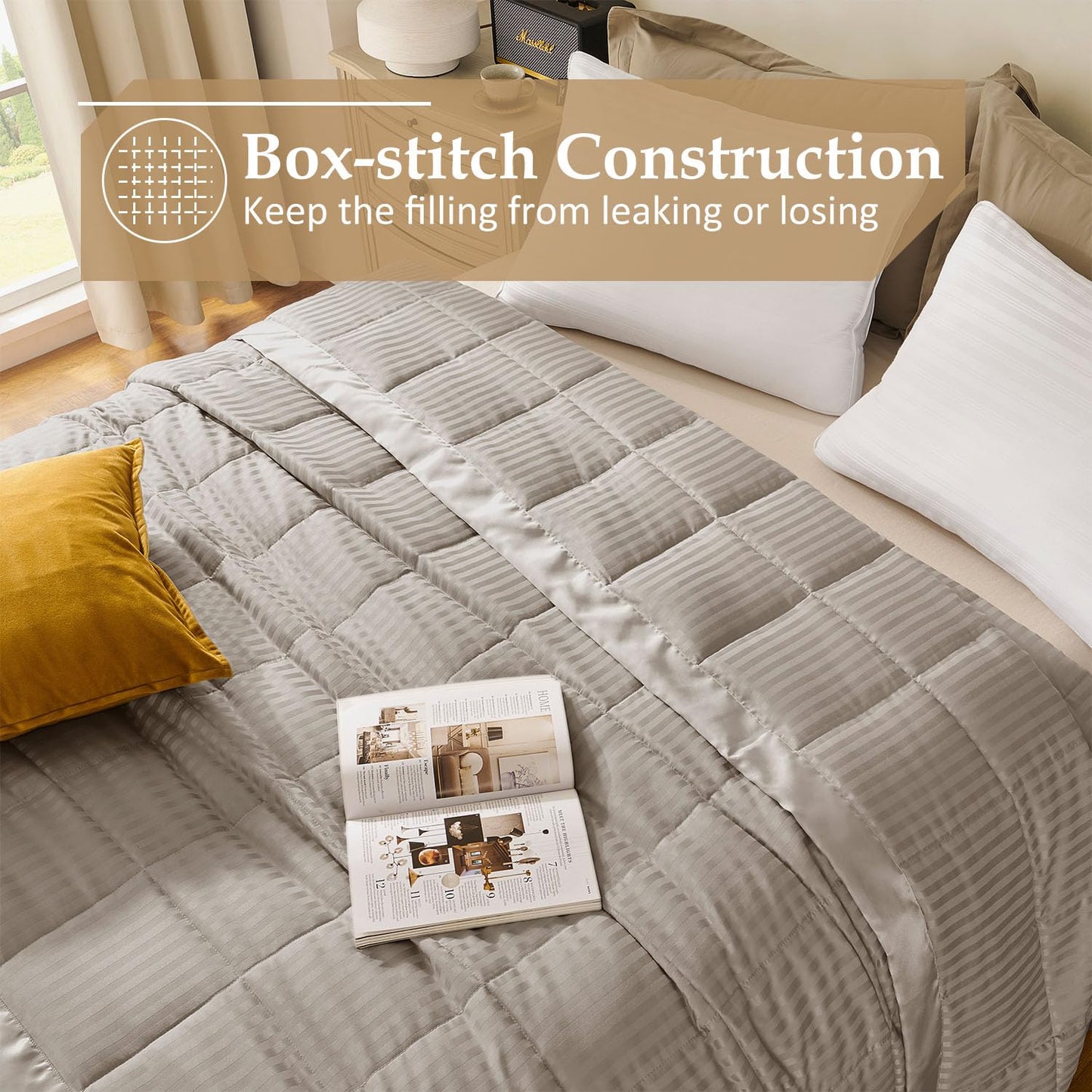 downluxe King Size Blanket with Satin Trim, Lightweight Down Alternative King Blanket for All Season, Machine Washable (Sand, 108 x 90 Inch)