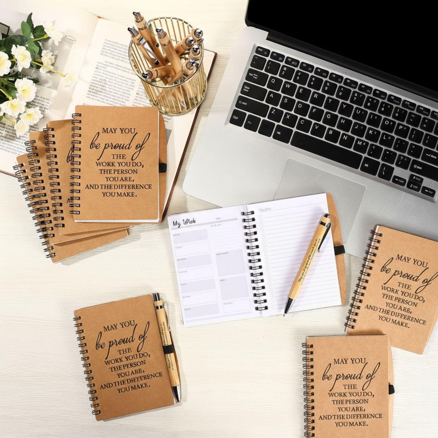 Tellingyou 60 Pcs Employee Appreciation Gifts Bulk Inspirational Spiral Notebooks 2026-2027 Planner Pocket Notepads with Motivational Pens Thank You Gifts for Teacher Coworker Volunteer
