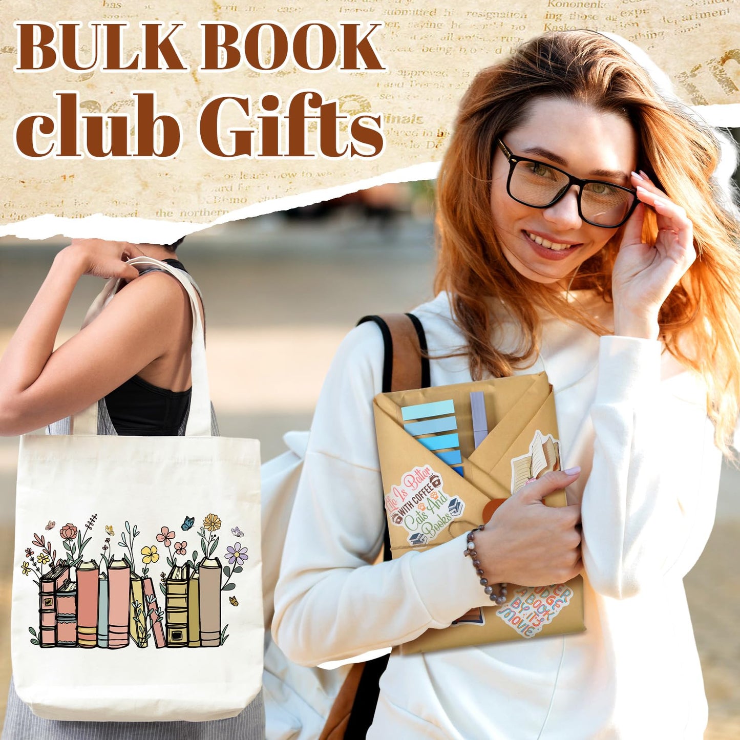Resurhang 6 Sets/92 Pcs Blind Date with a Book Gift Supplies Book Lovers Gifts Books Club Gifts Kits Including Wildflower Canvas Bags Bookmarks Stickers Bookish Librarian Readers Gift for Women Men