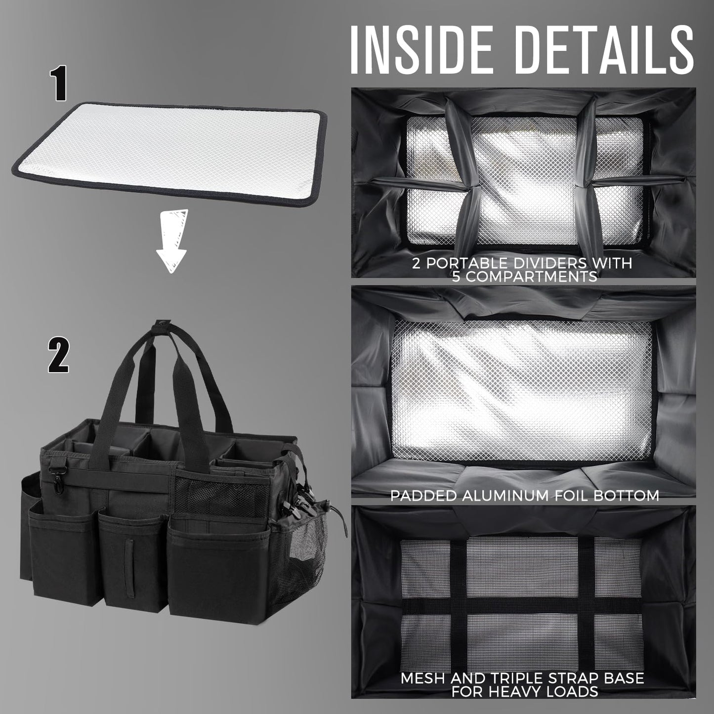 SCAVATA Wearable Cleaning Caddy Organizer with Handle & Shoulder Straps for Housekeepers, Under Sink & Car Cleaning Tool Organizer Bag with 4 Foldable Dividers (Black)