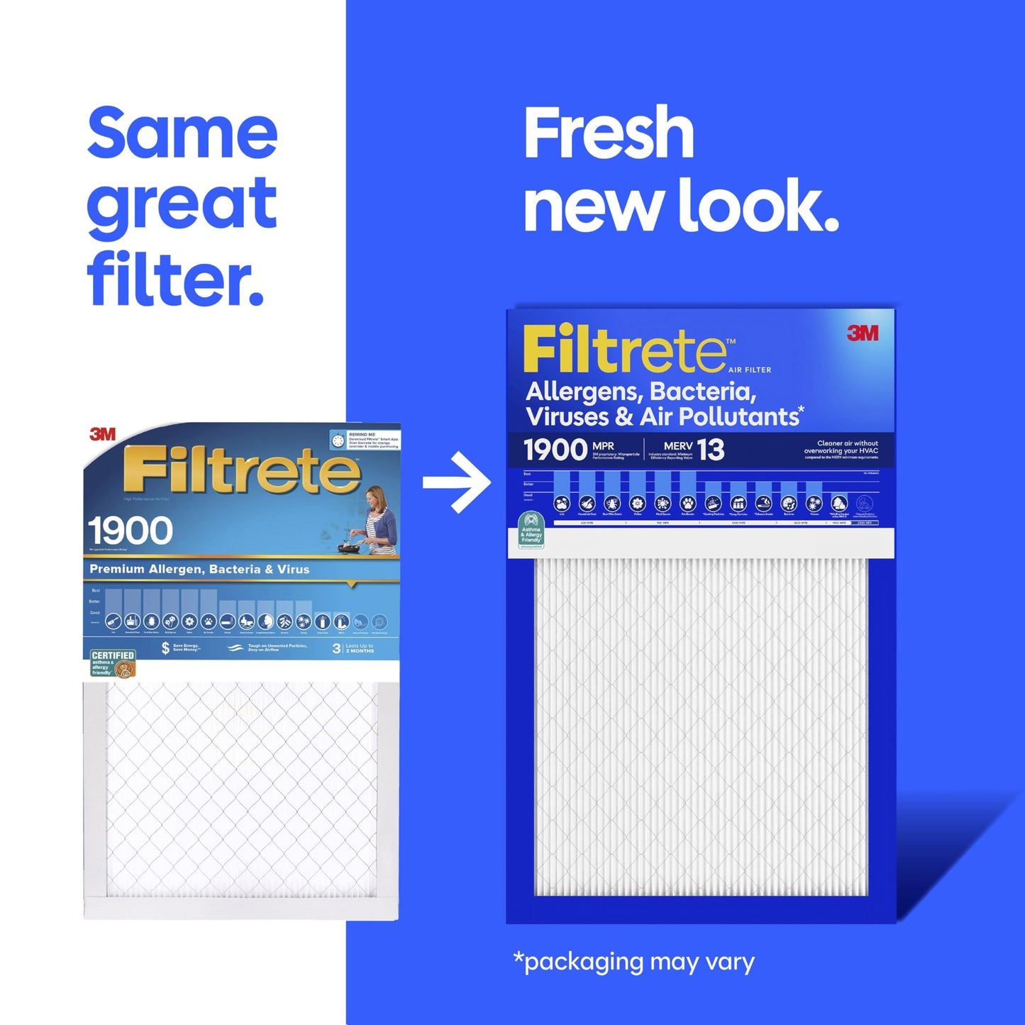 Filtrete 18x20x1 Air Filter, MERV 13 MPR 1900, Allergens, Bacteria, Viruses & Air Pollutants, 3-Month AC/Furnace Filters, Cleaner Air Reliable Airflow, 2 HVAC Filters(Act Size 17.81x19.81x0.78 in)